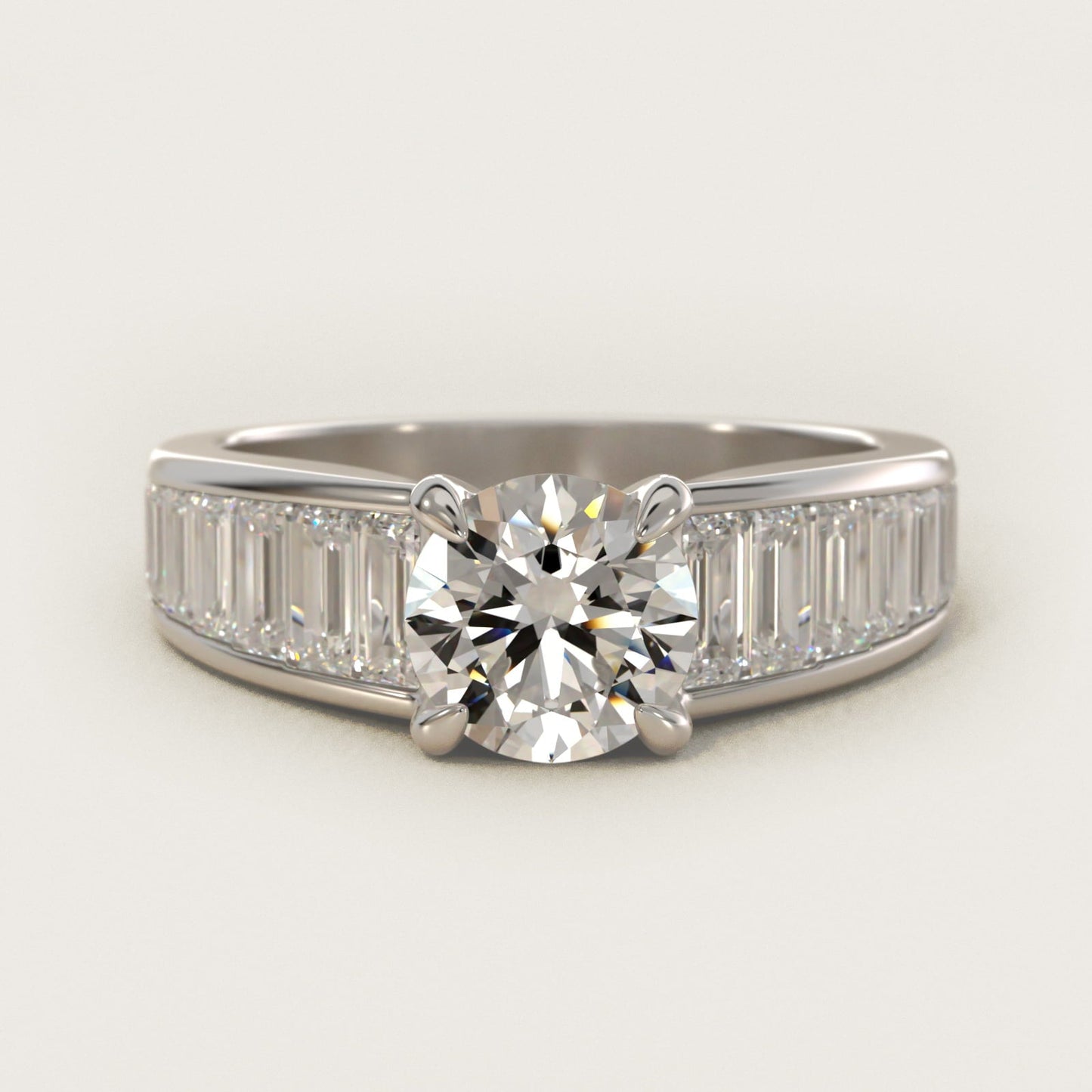 Baguette Channel Diamond Engagement Ring in Platinum - Round Center
