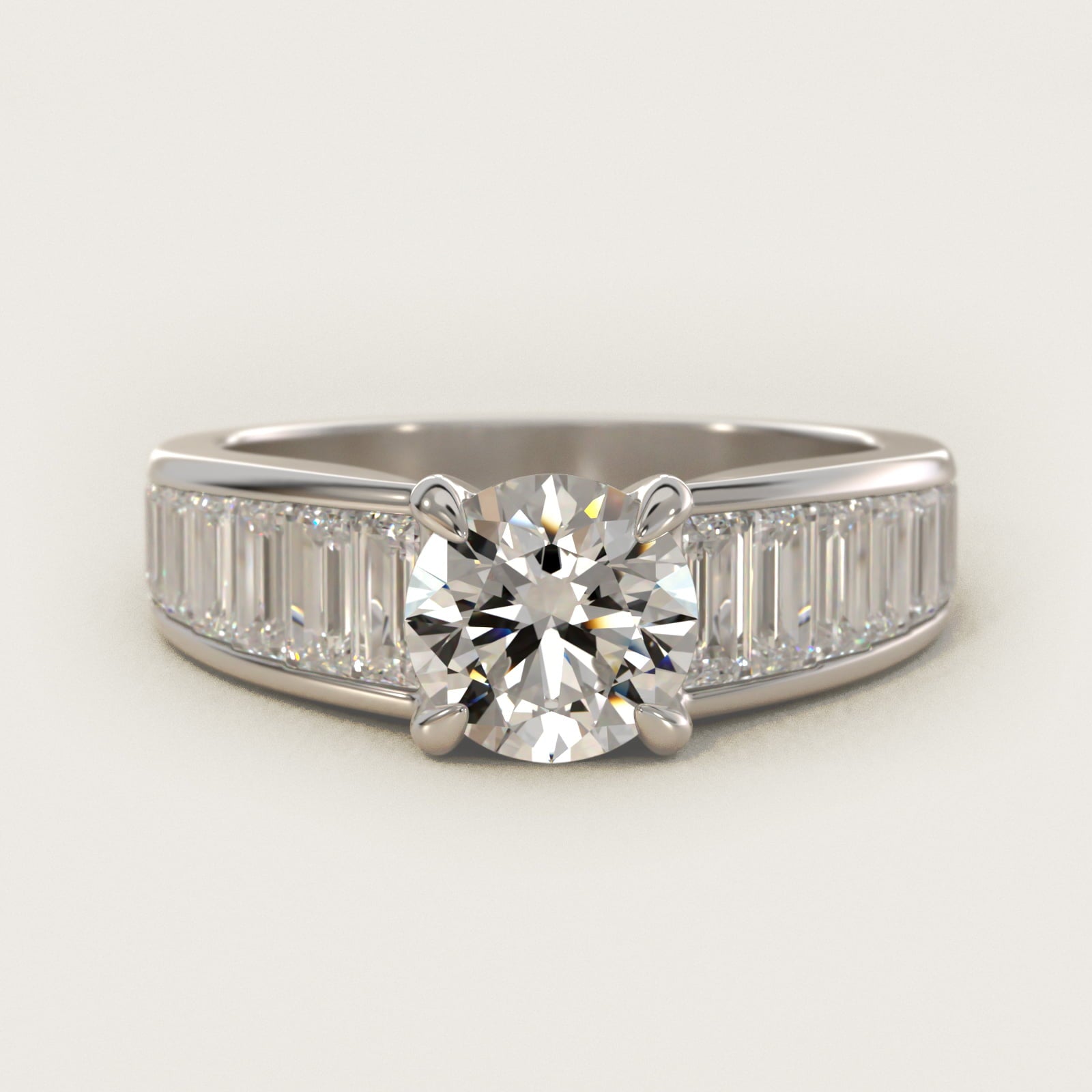 Baguette Channel Diamond Engagement Ring in Platinum - Round Center
