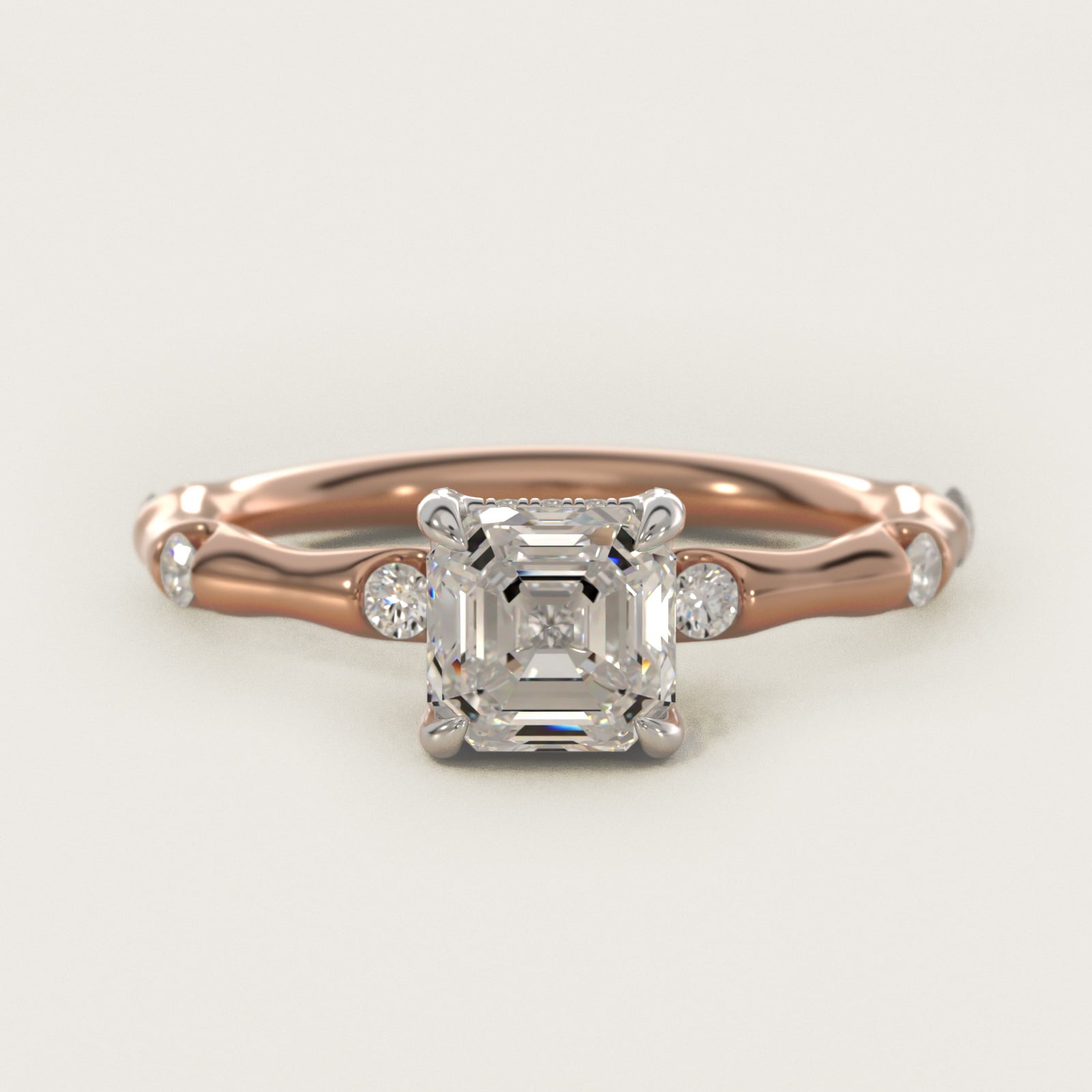 Bamboo Hidden Halo Side Stone Diamond Engagement Ring With Halo In 14K Rose Gold By James Allen - Asscher Center