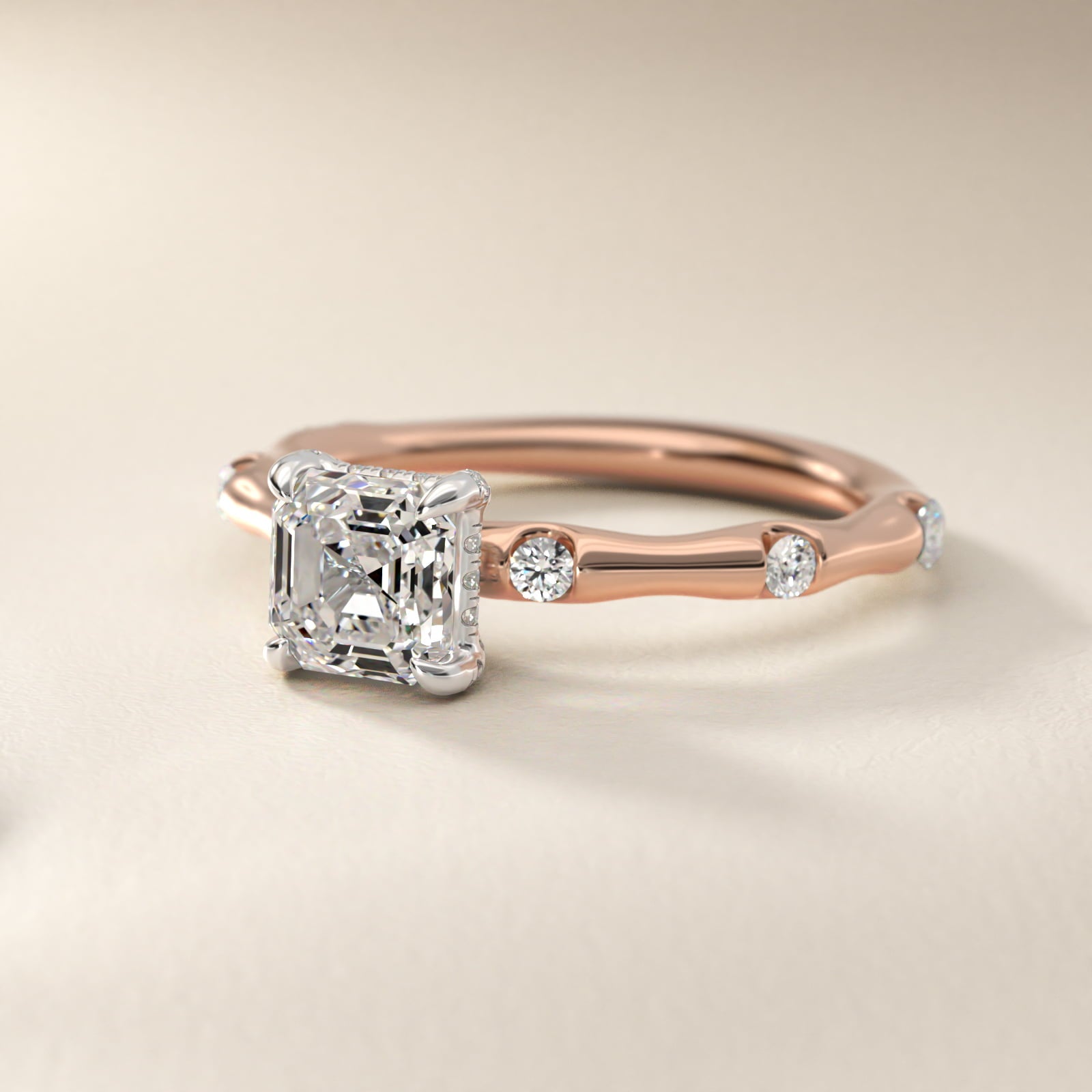 Bamboo Hidden Halo Side Stone Diamond Engagement Ring With Halo In 14K Rose Gold By James Allen - Asscher Center
