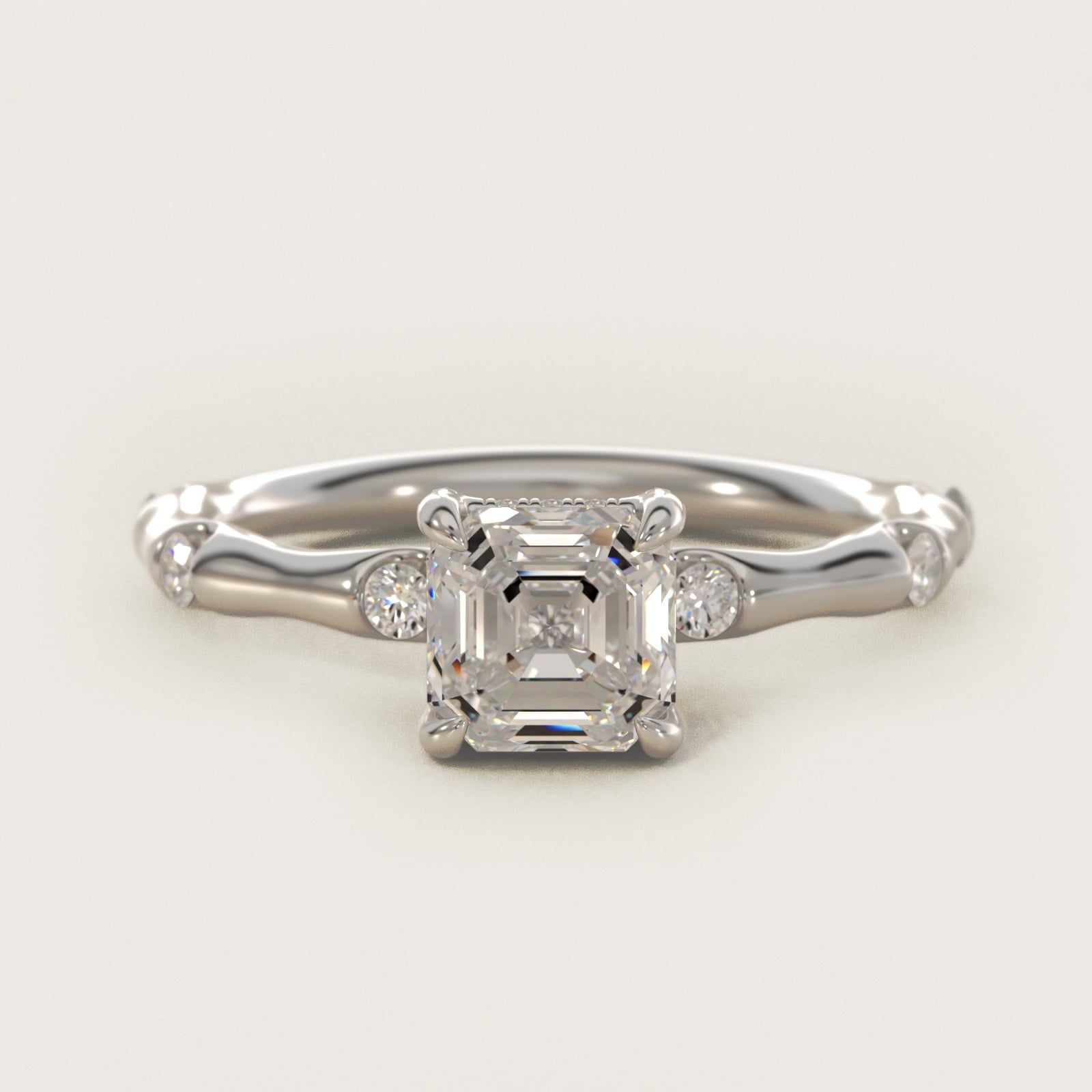 Bamboo Hidden Halo Side Stone Diamond Engagement Ring With Halo In 18k White Gold By James Allen - Asscher Center
