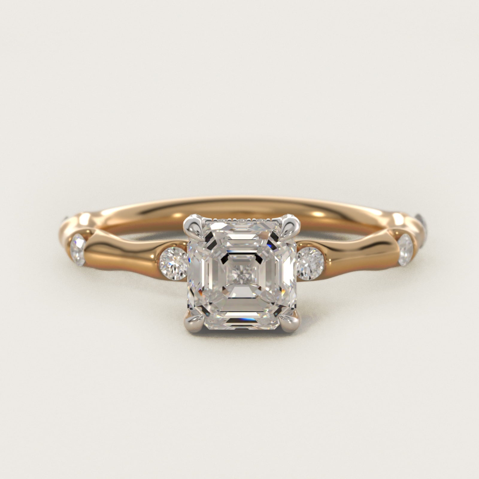 Bamboo Hidden Halo Side Stone Diamond Engagement Ring With Halo In 14K Yellow Gold By James Allen - Asscher Center