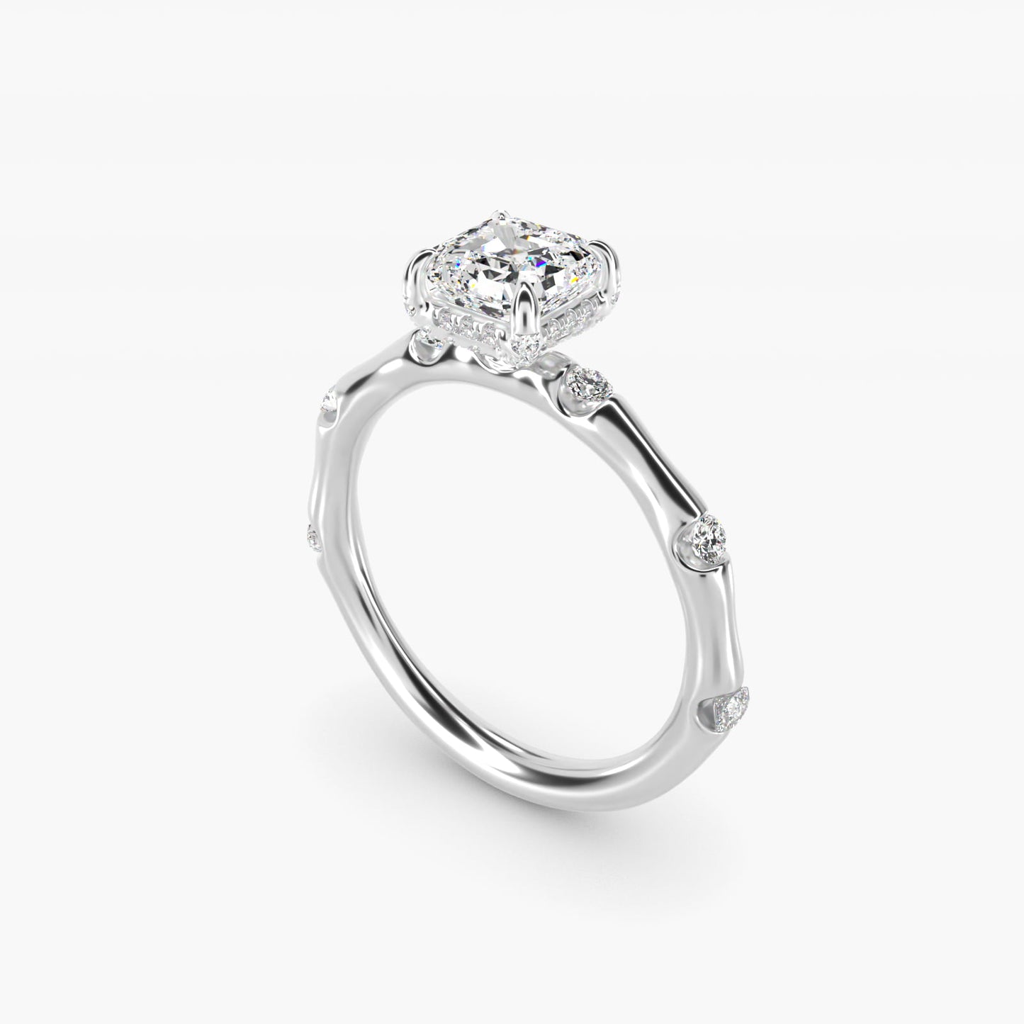 Bamboo Hidden Halo Side Stone Diamond Engagement Ring With Halo In Platinum By James Allen - Asscher Center