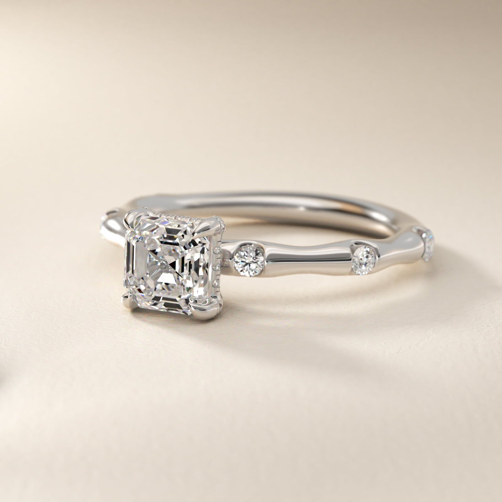 Bamboo Hidden Halo Side Stone Diamond Engagement Ring With Halo In Platinum By James Allen - Asscher Center