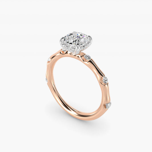 Bamboo Hidden Halo Side Stone Diamond Engagement Ring With Halo In 18k Rose Gold By James Allen - Cushion Center