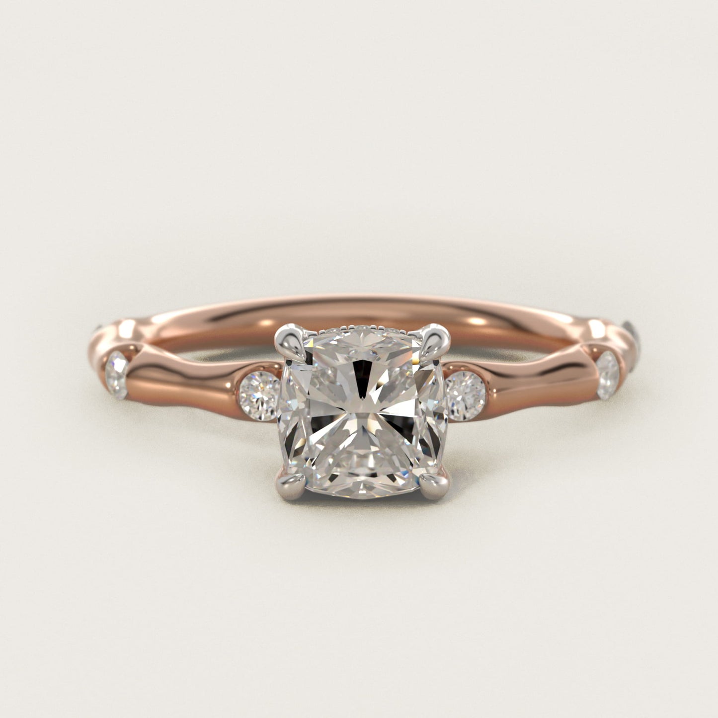 Bamboo Hidden Halo Side Stone Diamond Engagement Ring With Halo In 18k Rose Gold By James Allen - Cushion Center