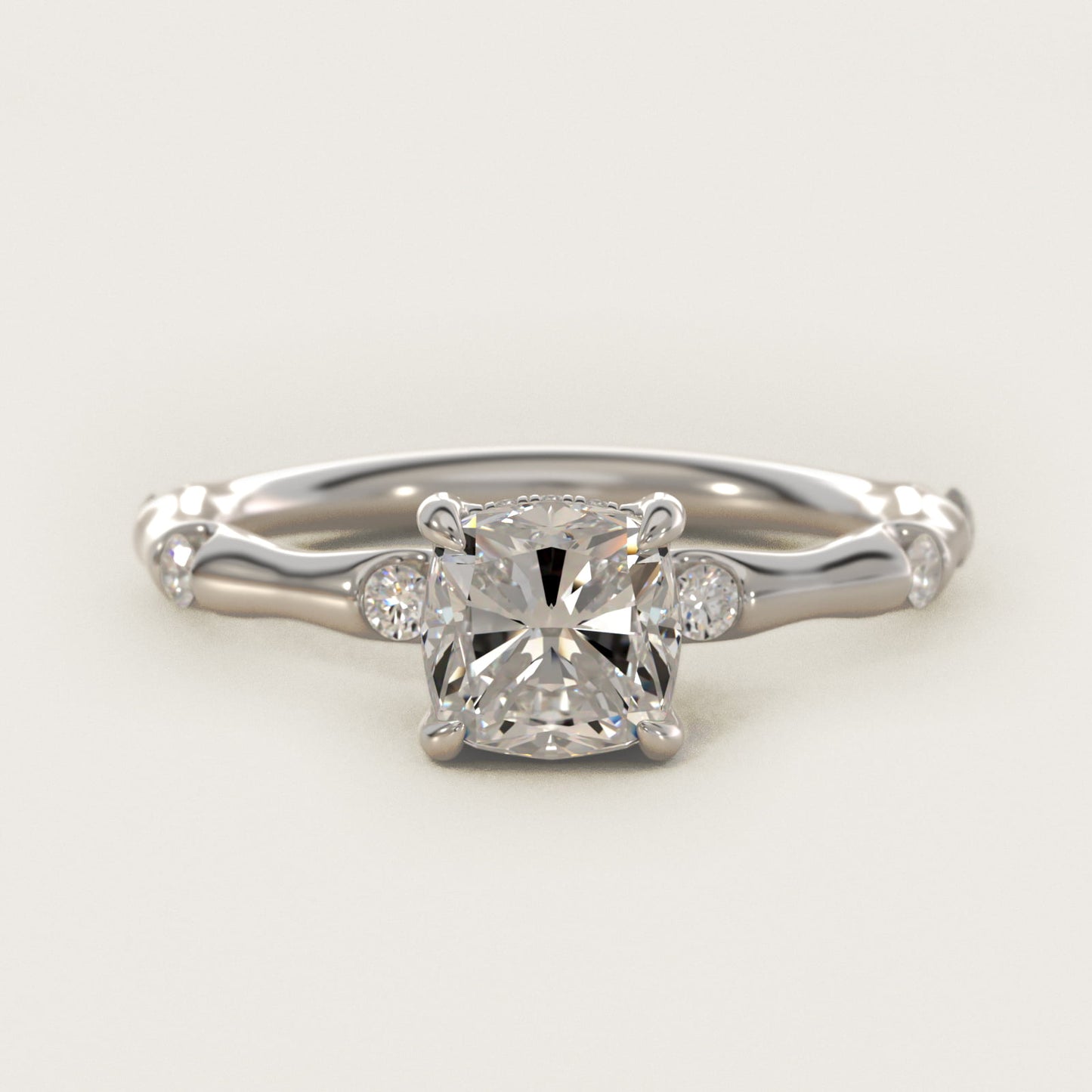 Bamboo Hidden Halo Side Stone Diamond Engagement Ring With Halo In 14K White Gold By James Allen - Cushion Center