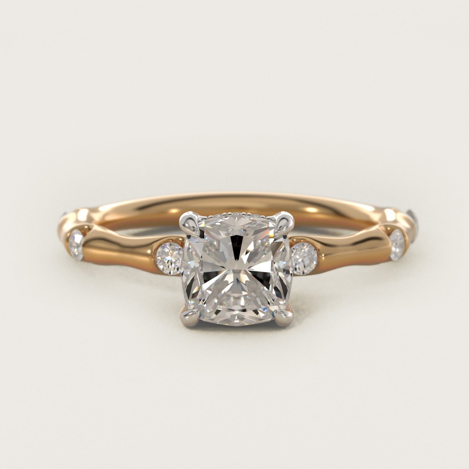 Bamboo Hidden Halo Side Stone Diamond Engagement Ring With Halo In 14K Yellow Gold By James Allen - Cushion Center