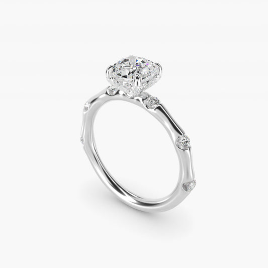 Bamboo Hidden Halo Side Stone Diamond Engagement Ring With Halo In Platinum By James Allen - Cushion Center