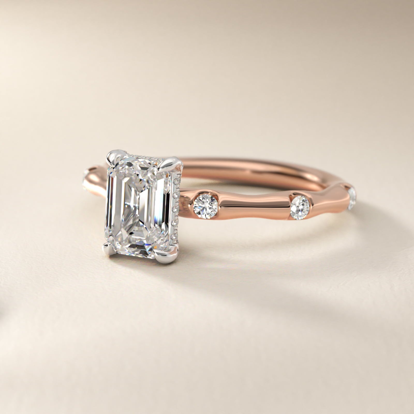 Bamboo Hidden Halo Side Stone Diamond Engagement Ring With Halo In 14K Rose Gold By James Allen - Emerald Center