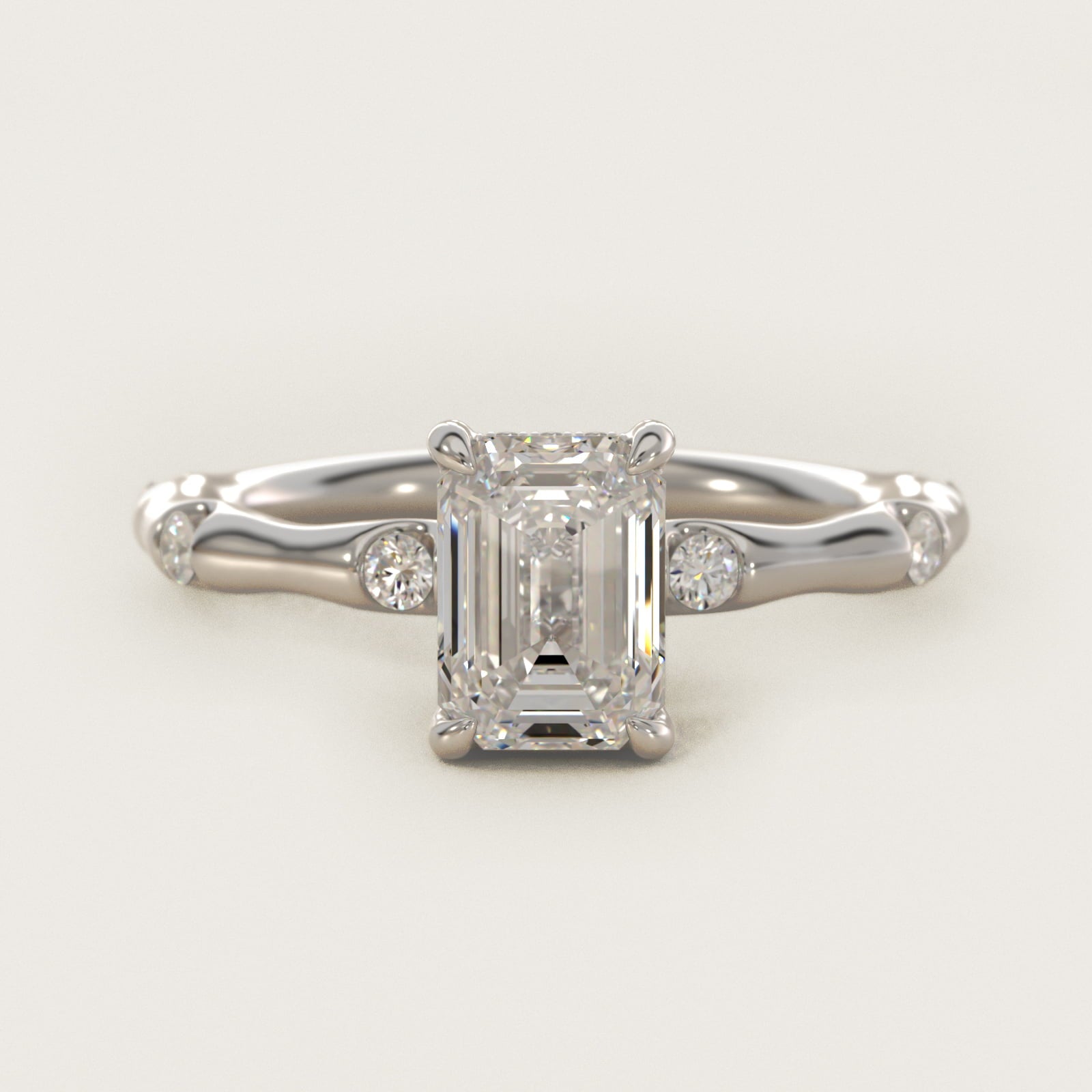 Bamboo Hidden Halo Side Stone Diamond Engagement Ring With Halo In Platinum By James Allen - Emerald Center