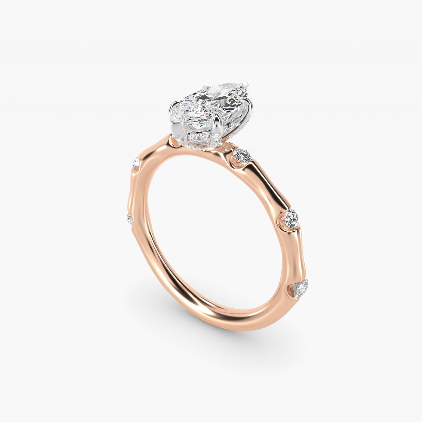 Bamboo Hidden Halo Side Stone Diamond Engagement Ring With Halo In 18k Rose Gold By James Allen - Marquise Center