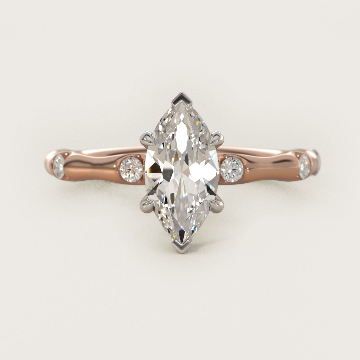 Bamboo Hidden Halo Side Stone Diamond Engagement Ring With Halo In 14K Rose Gold By James Allen - Marquise Center