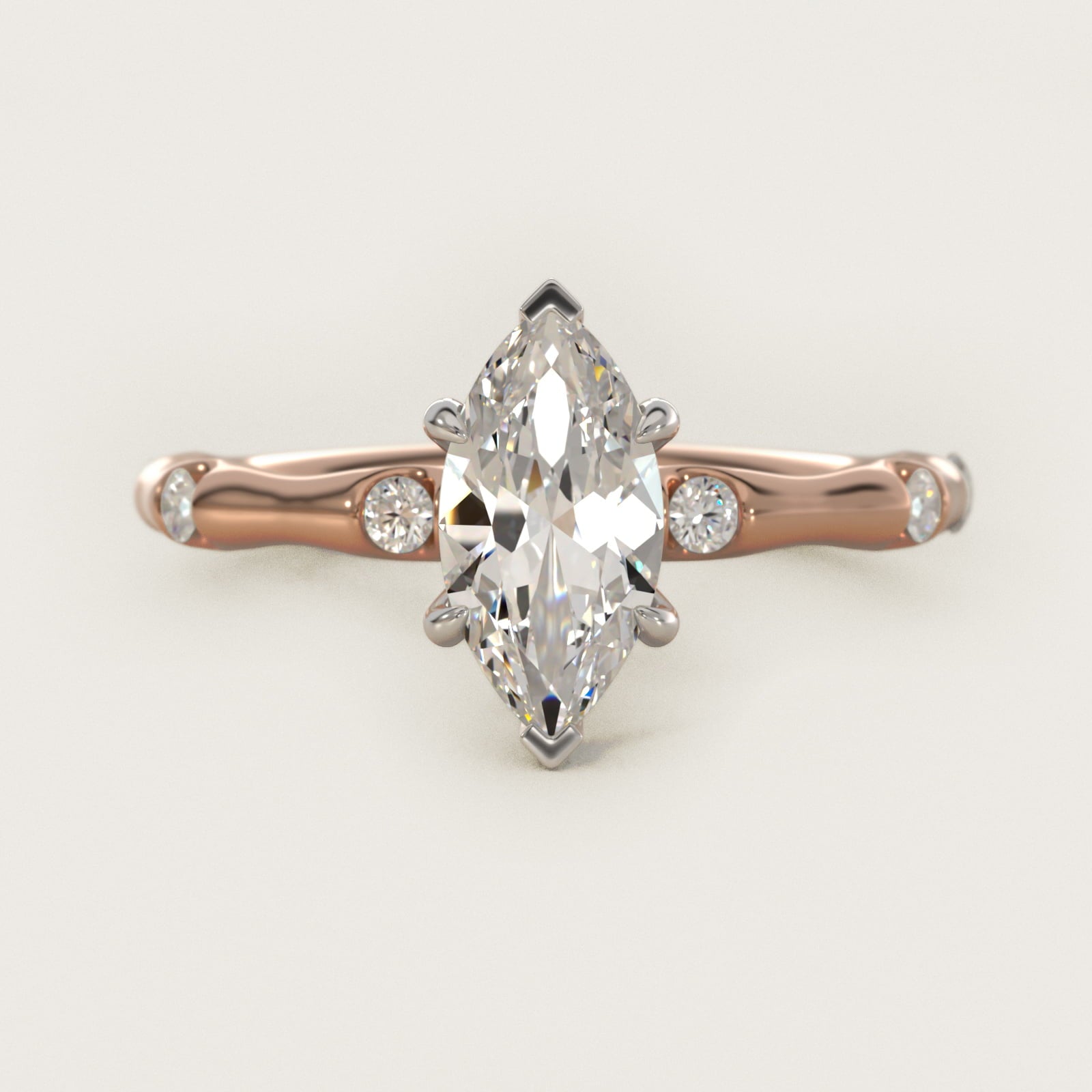 Bamboo Hidden Halo Side Stone Diamond Engagement Ring With Halo In 14K Rose Gold By James Allen - Marquise Center
