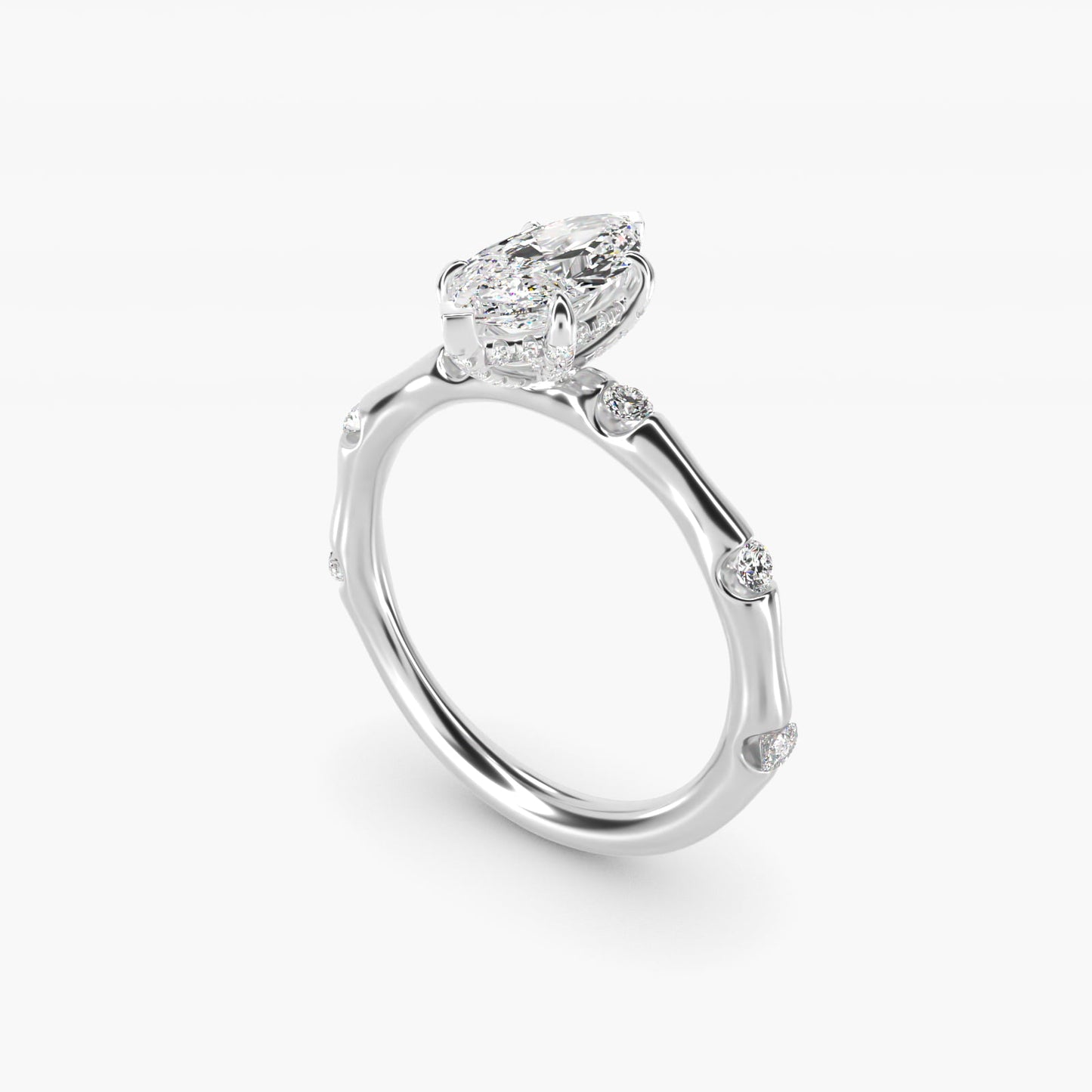 Bamboo Hidden Halo Side Stone Diamond Engagement Ring With Halo In 14K White Gold By James Allen - Marquise Center