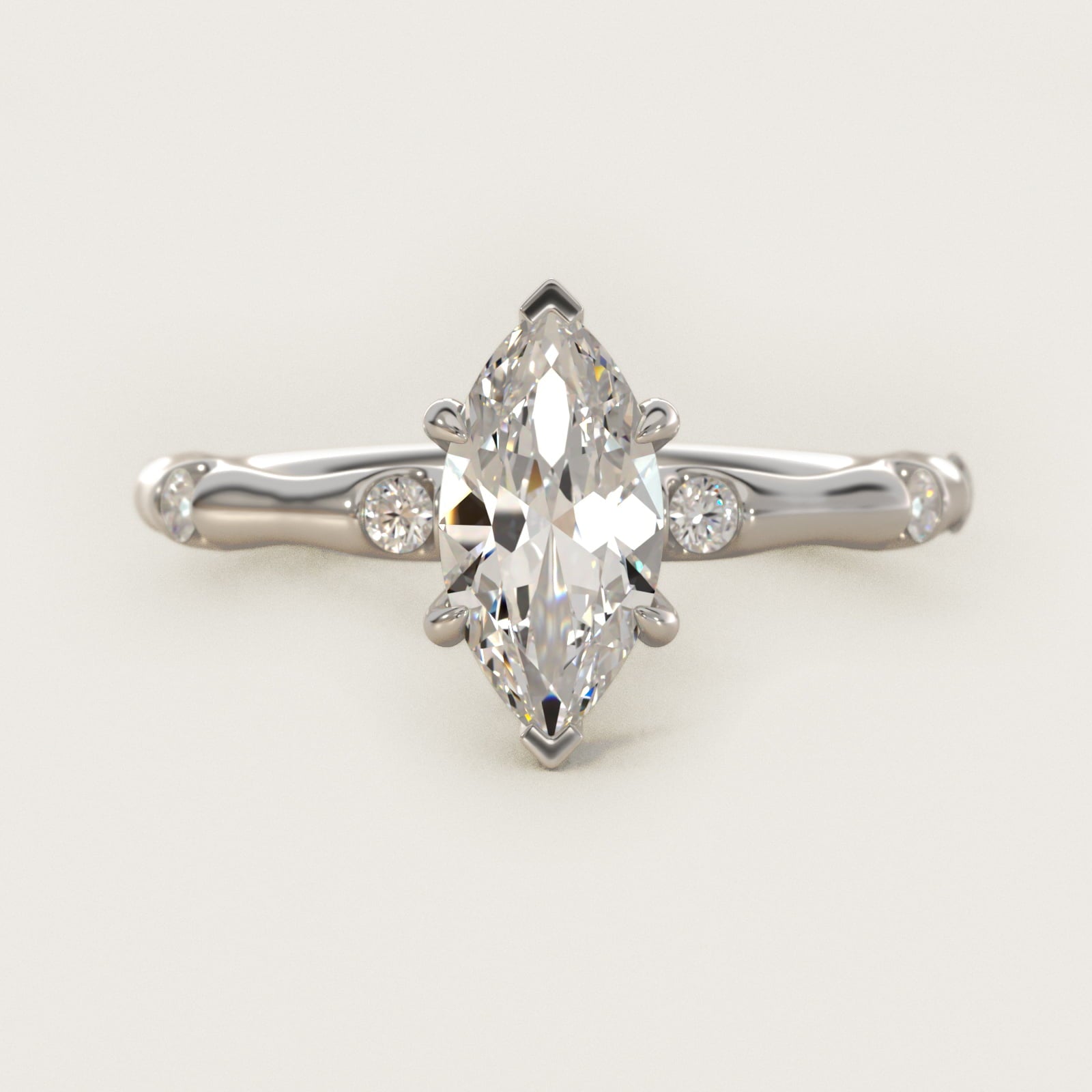 Bamboo Hidden Halo Side Stone Diamond Engagement Ring With Halo In 14K White Gold By James Allen - Marquise Center