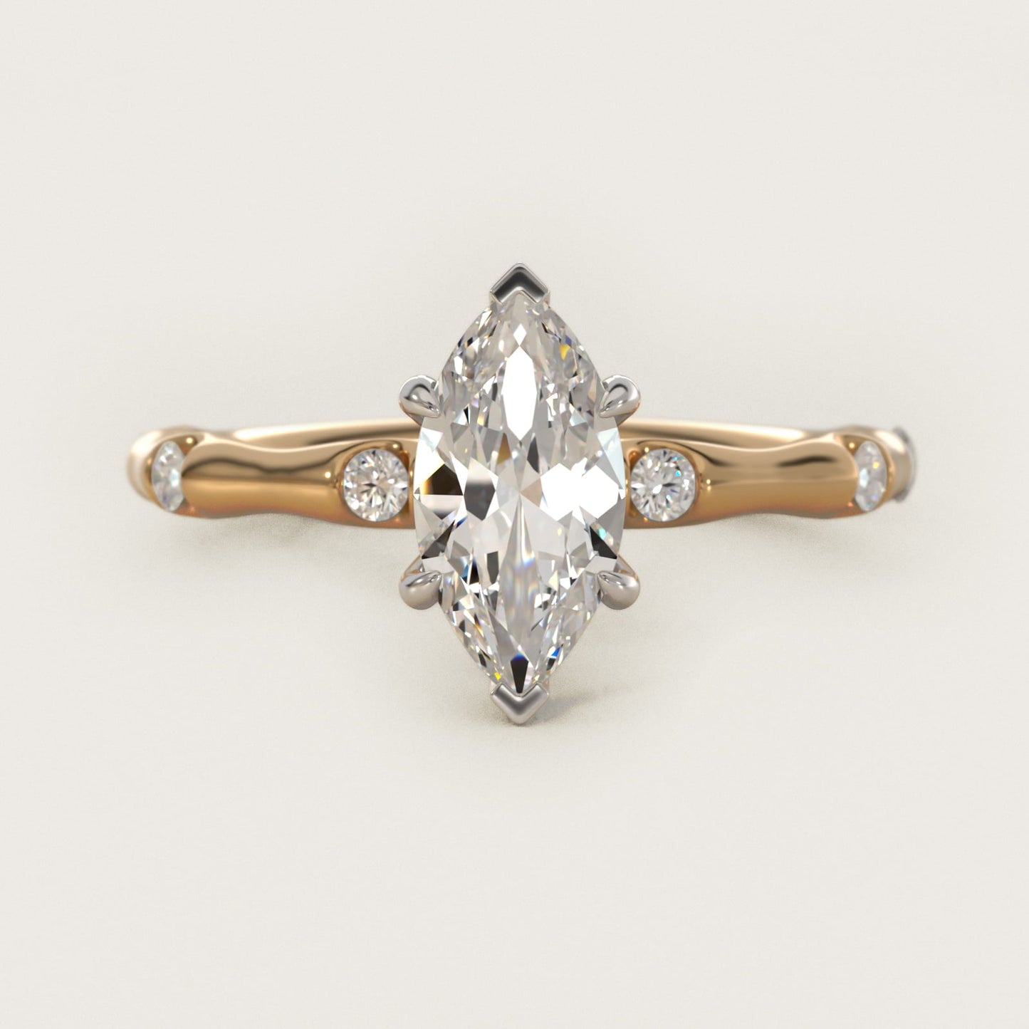 Bamboo Hidden Halo Side Stone Diamond Engagement Ring With Halo In 18k Yellow Gold By James Allen - Marquise Center