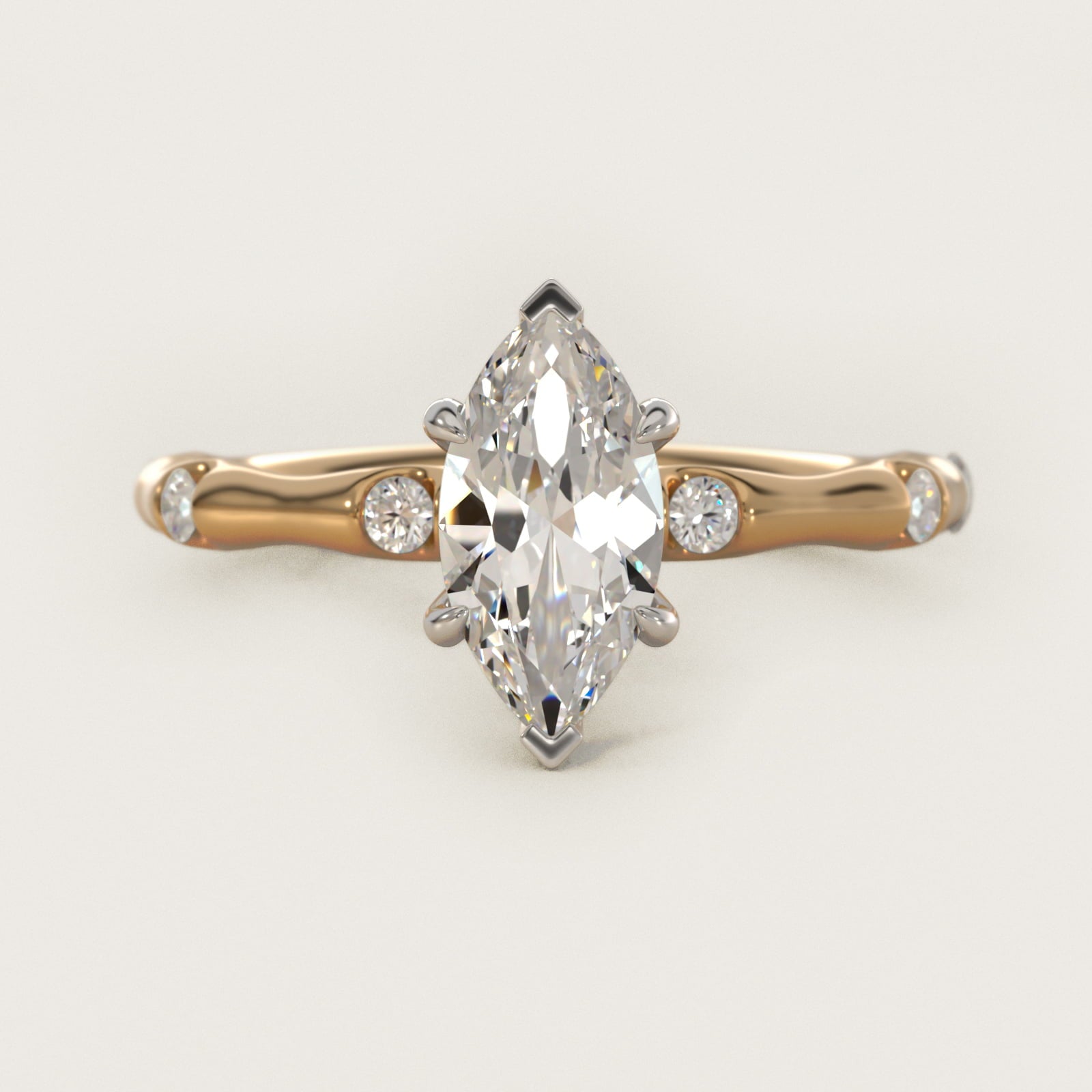 Bamboo Hidden Halo Side Stone Diamond Engagement Ring With Halo In 18k Yellow Gold By James Allen - Marquise Center
