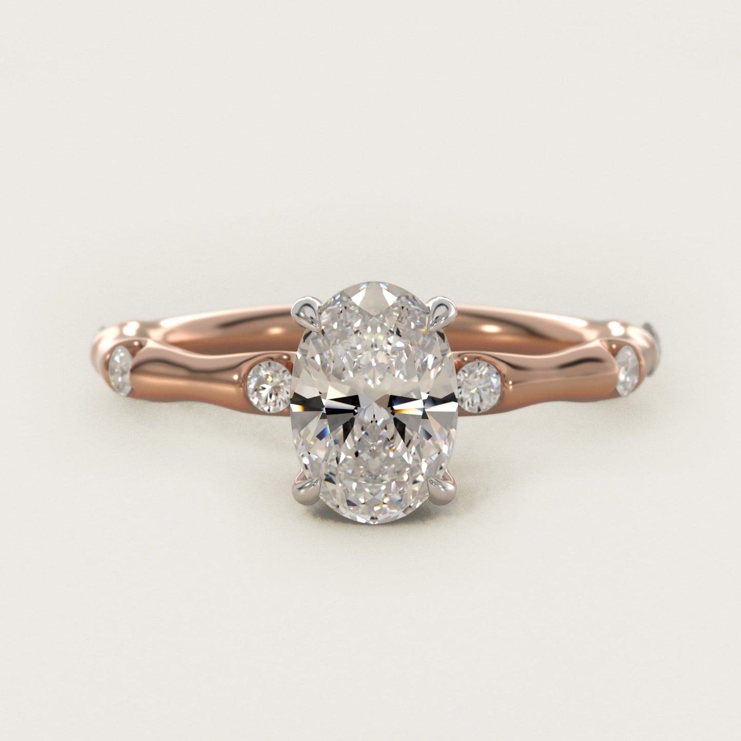 Bamboo Hidden Halo Side Stone Diamond Engagement Ring With Halo In 14K Rose Gold By James Allen - Oval Center