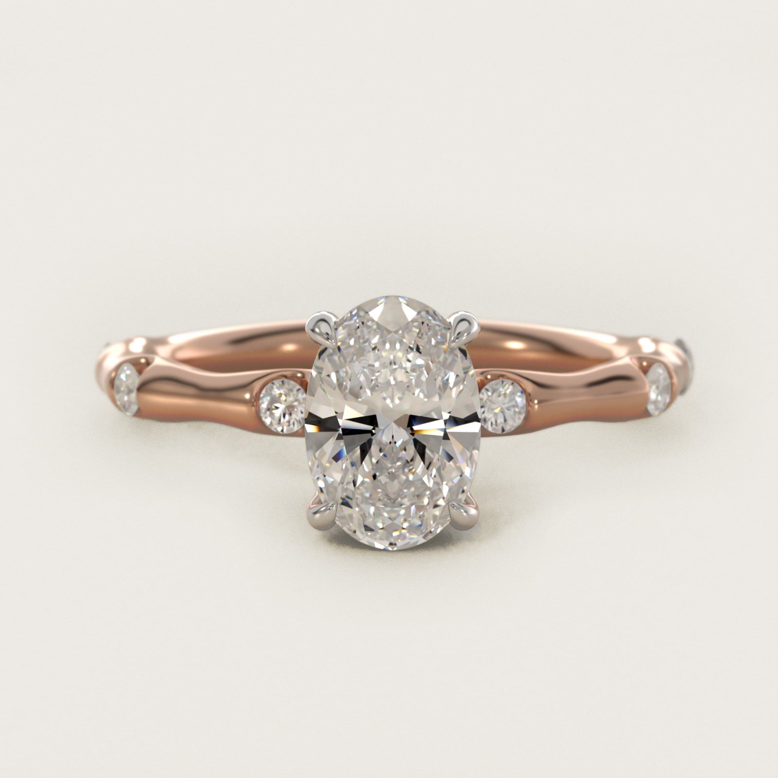Bamboo Hidden Halo Side Stone Diamond Engagement Ring With Halo In 14K Rose Gold By James Allen - Oval Center