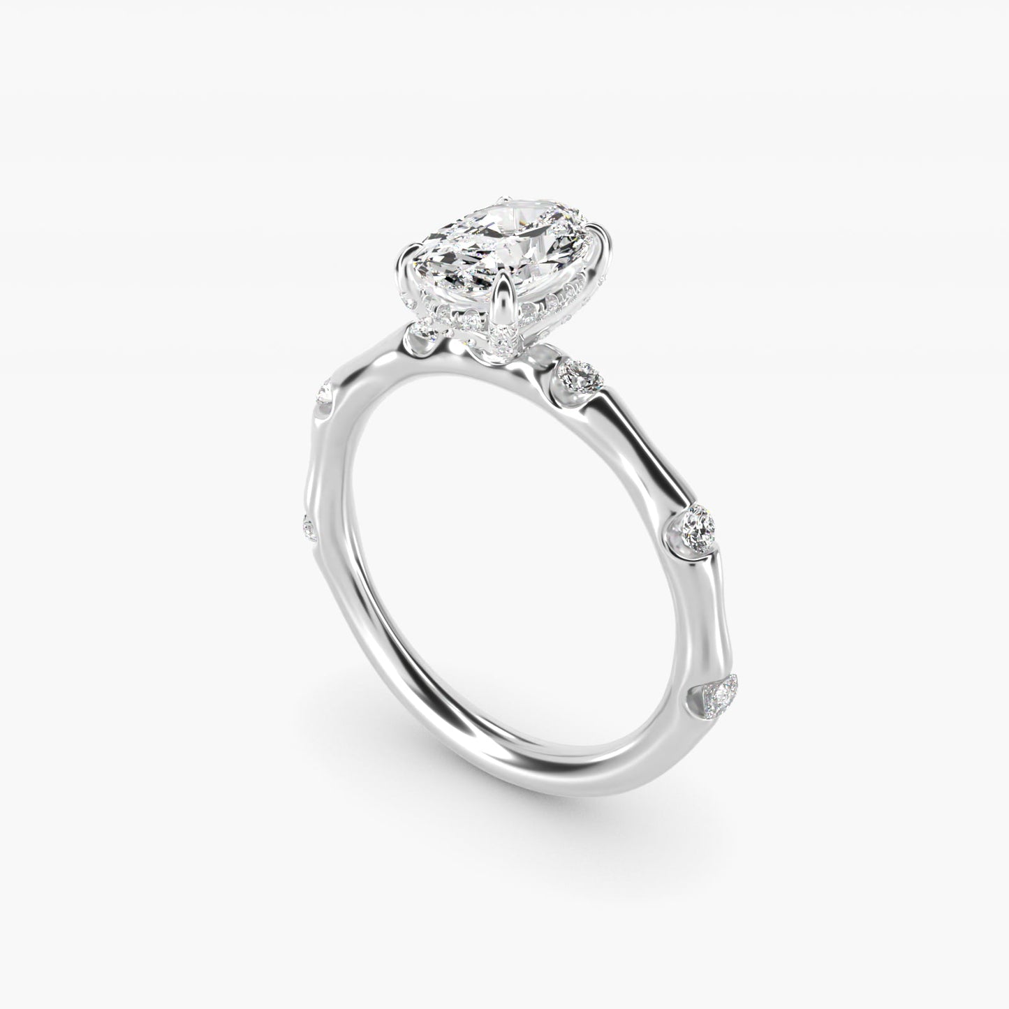 Bamboo Hidden Halo Side Stone Diamond Engagement Ring With Halo In 18k White Gold By James Allen - Oval Center