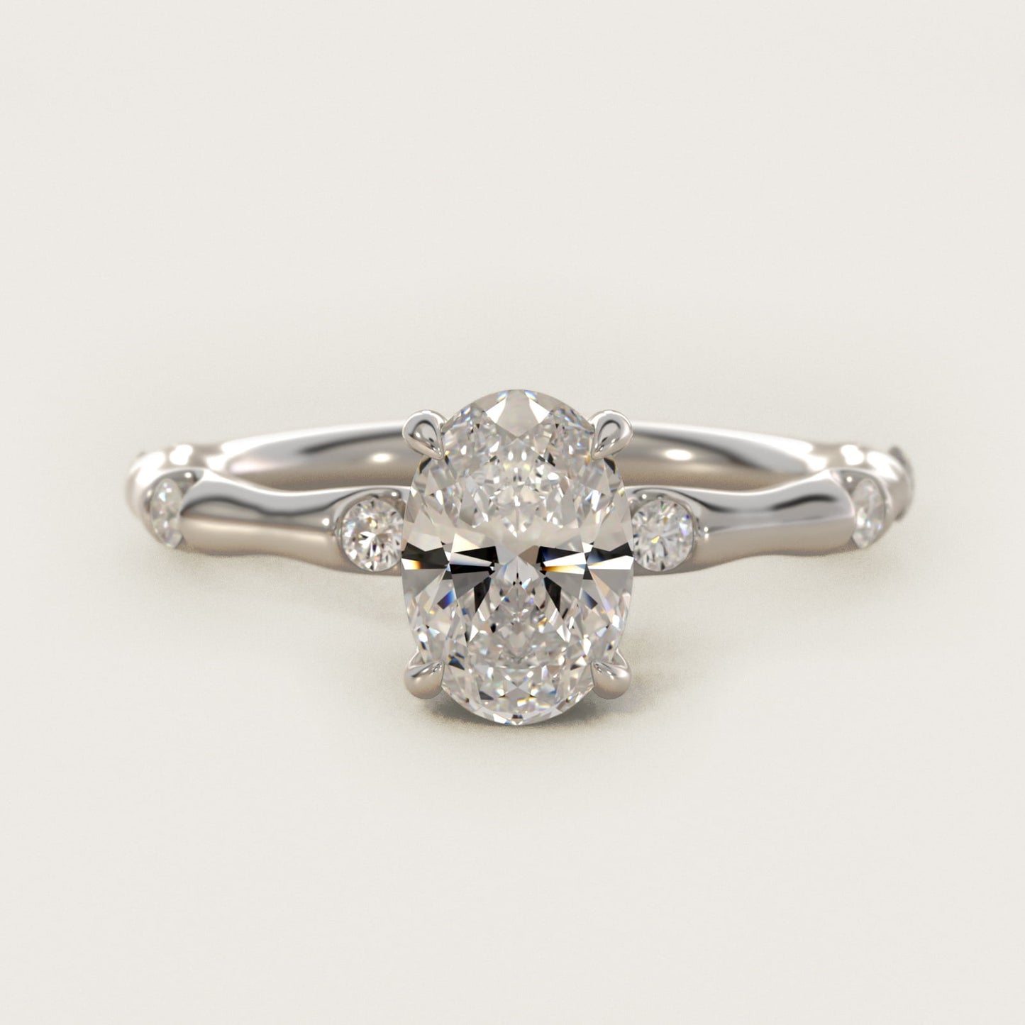 Bamboo Hidden Halo Side Stone Diamond Engagement Ring With Halo In 18k White Gold By James Allen - Oval Center
