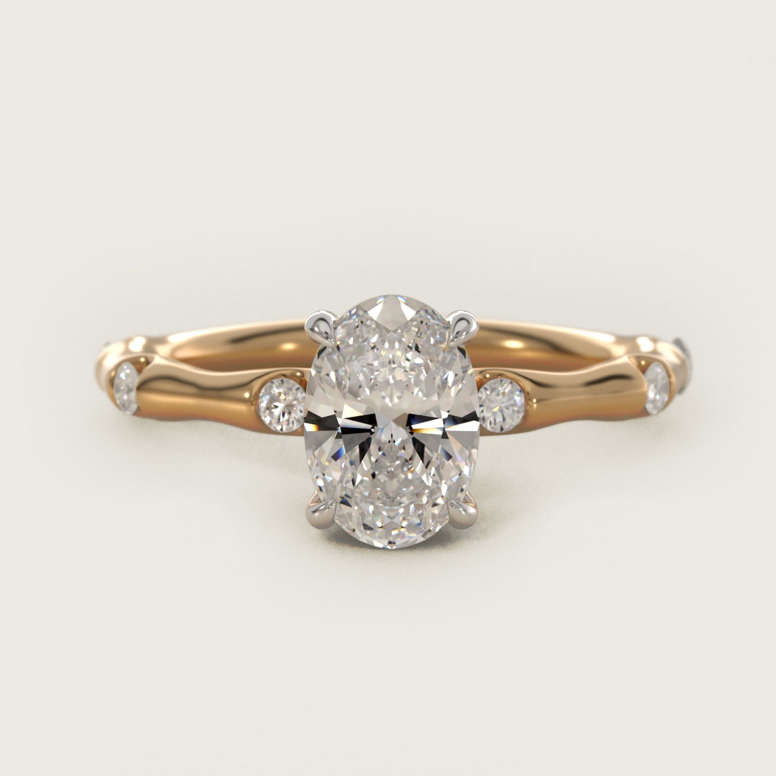 Bamboo Hidden Halo Side Stone Diamond Engagement Ring With Halo In 14K Yellow Gold By James Allen - Oval Center