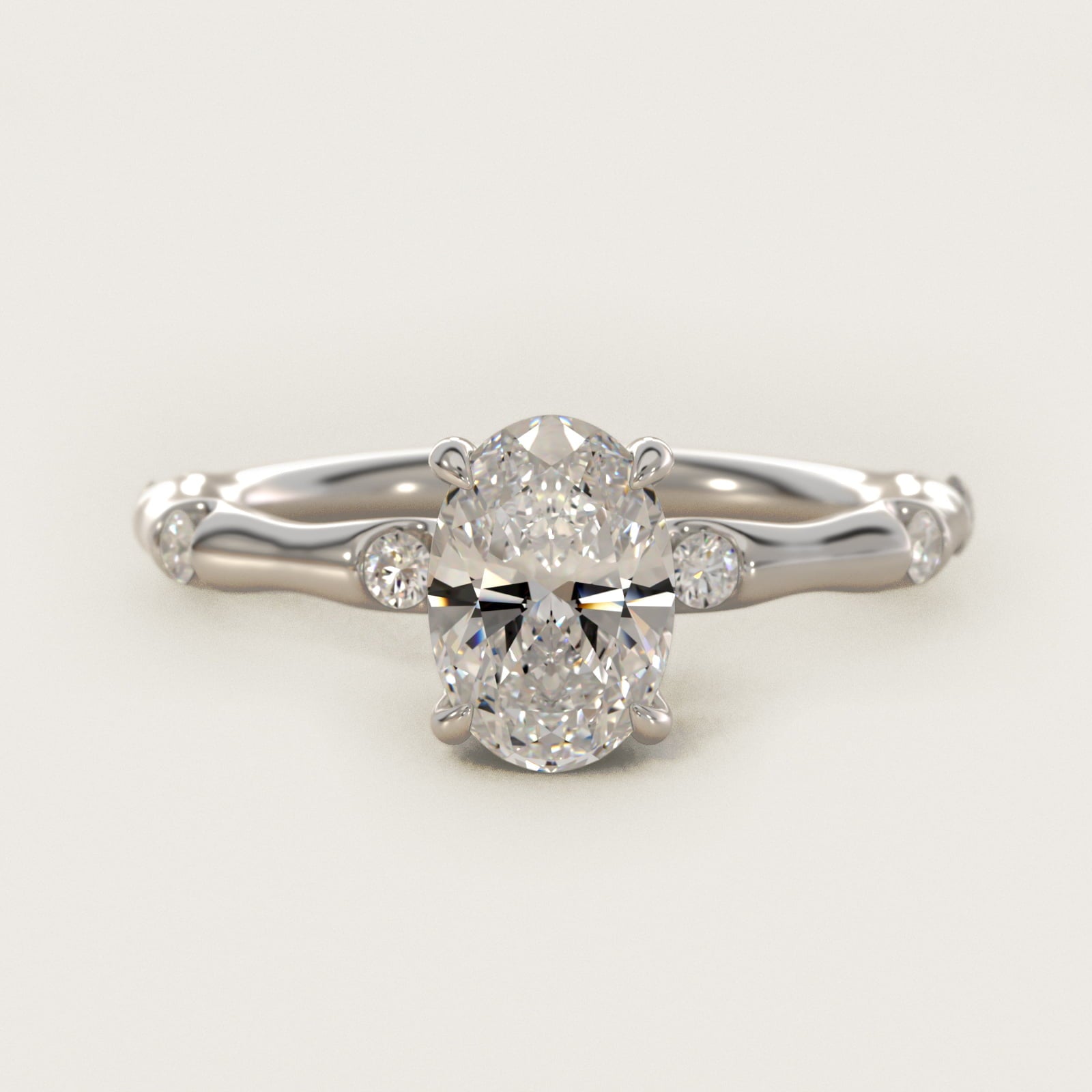 Bamboo Hidden Halo Side Stone Diamond Engagement Ring With Halo In Platinum By James Allen - Oval Center
