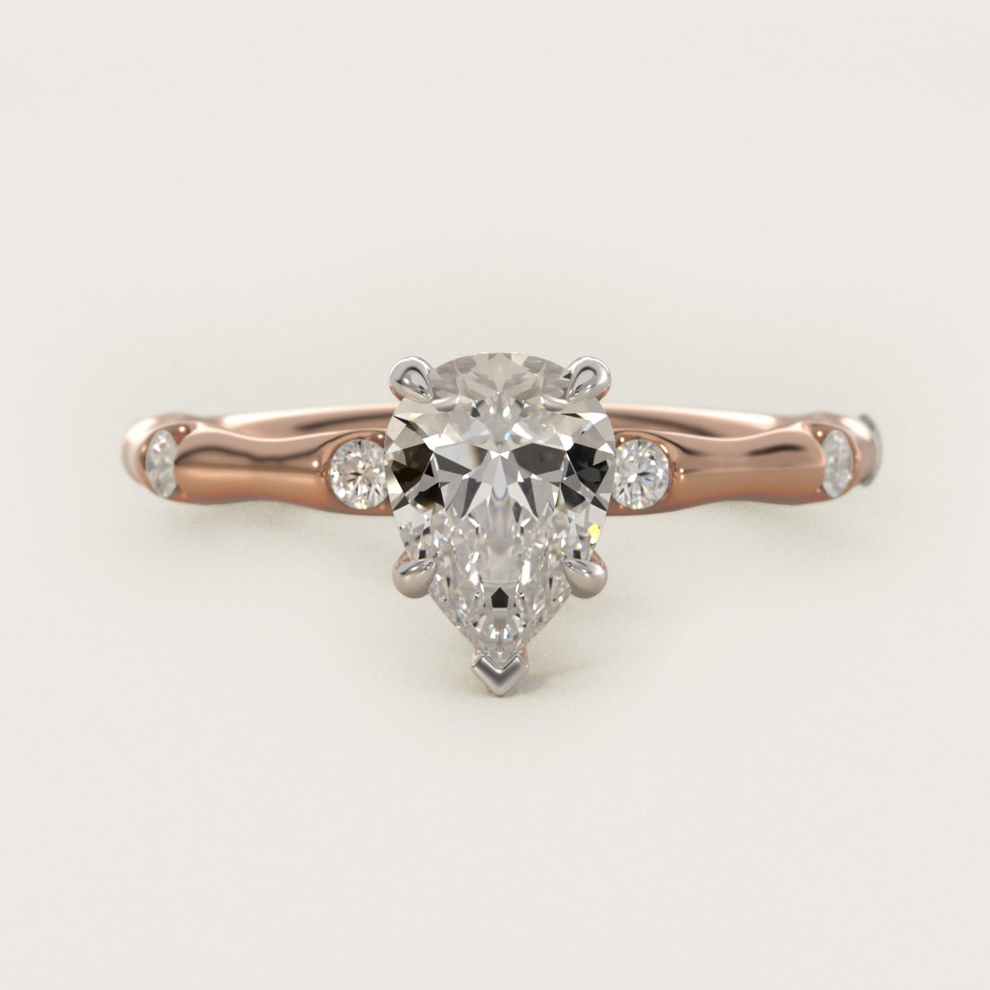 Bamboo Hidden Halo Side Stone Diamond Engagement Ring With Halo In 18k Rose Gold By James Allen - Pear Center