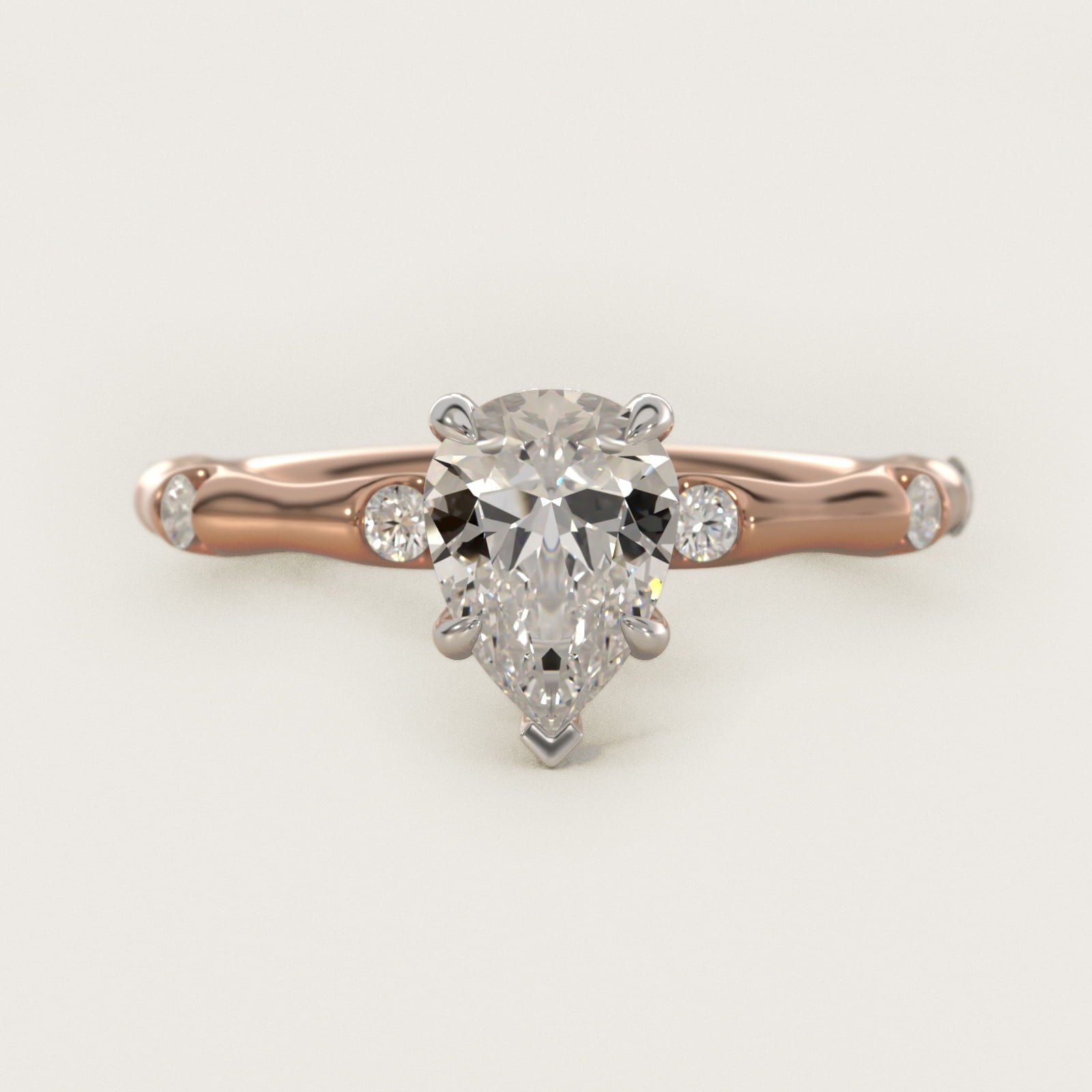 Bamboo Hidden Halo Side Stone Diamond Engagement Ring With Halo In 18k Rose Gold By James Allen - Pear Center