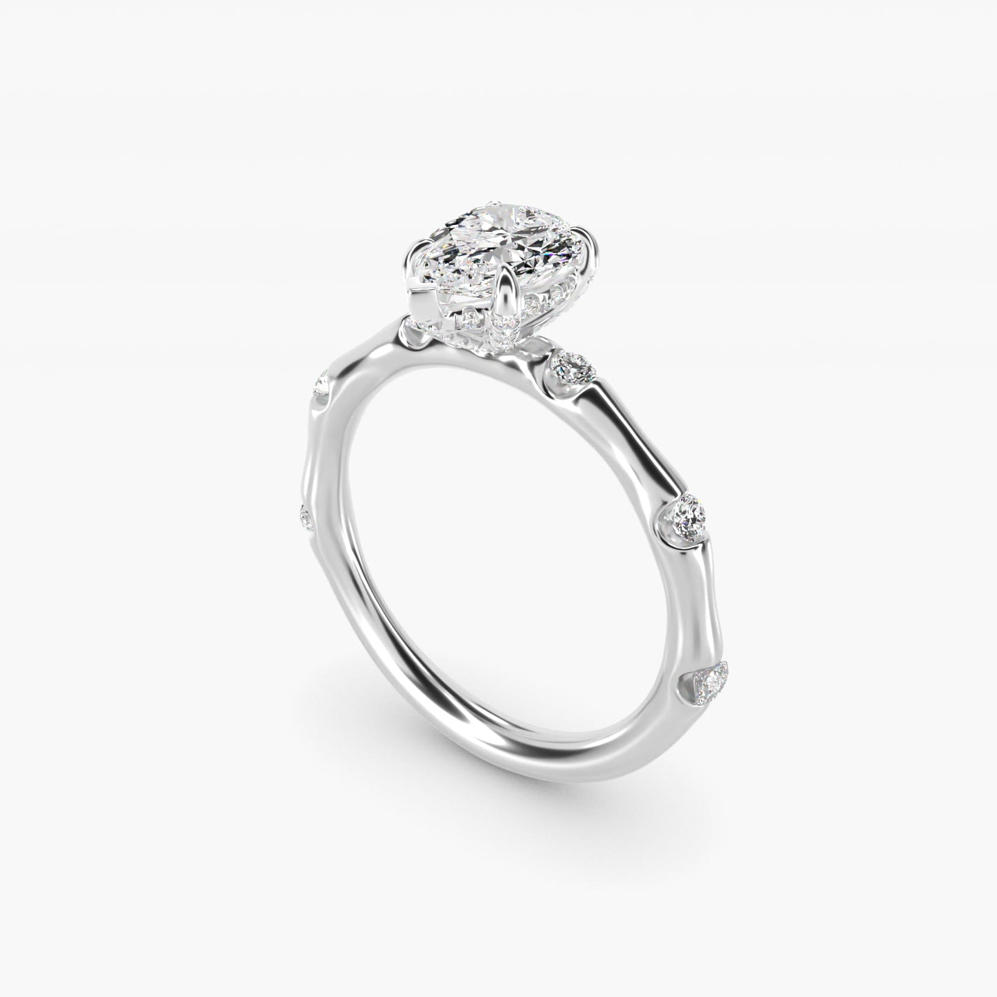 Bamboo Hidden Halo Side Stone Diamond Engagement Ring With Halo In 14K White Gold By James Allen - Pear Center