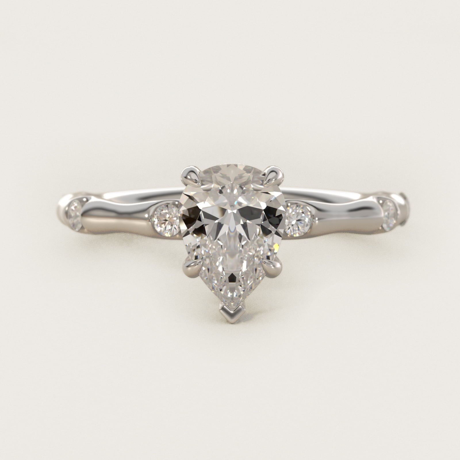 Bamboo Hidden Halo Side Stone Diamond Engagement Ring With Halo In 18k White Gold By James Allen - Pear Center