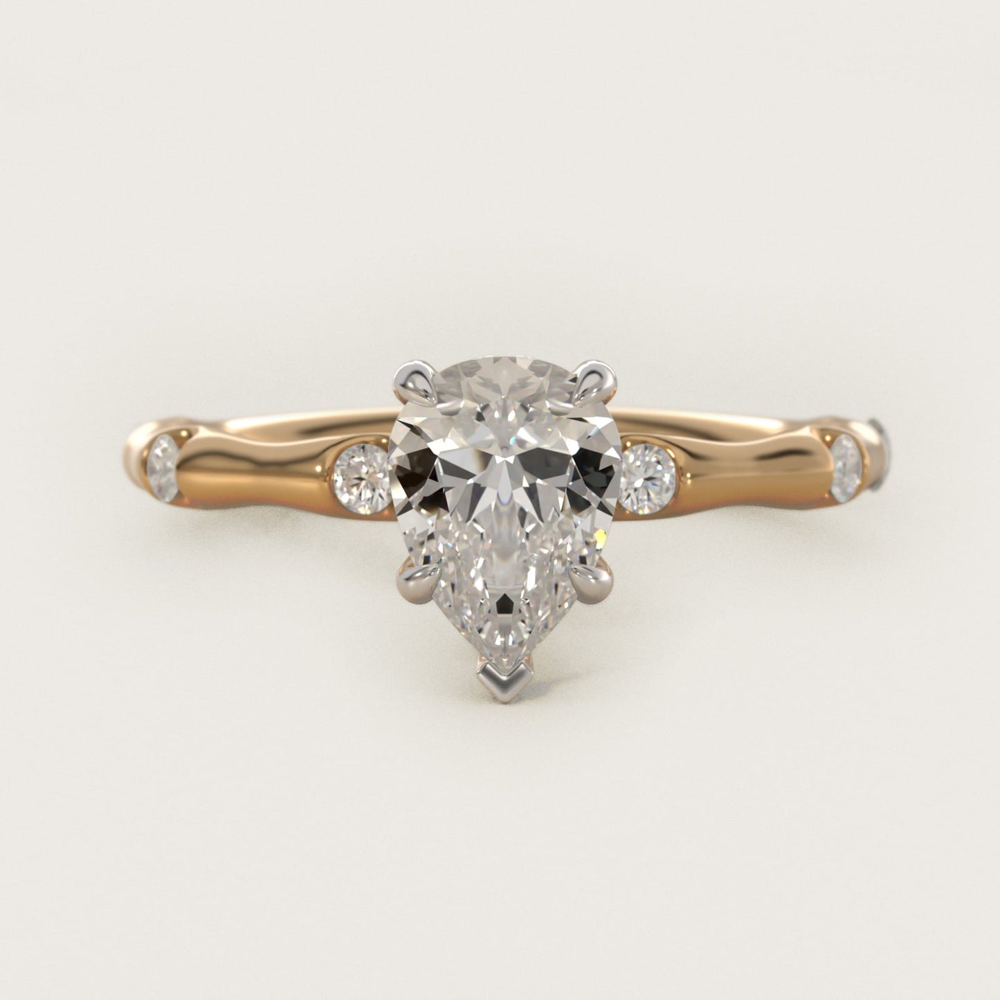 Bamboo Hidden Halo Side Stone Diamond Engagement Ring With Halo In 14K Yellow Gold By James Allen - Pear Center