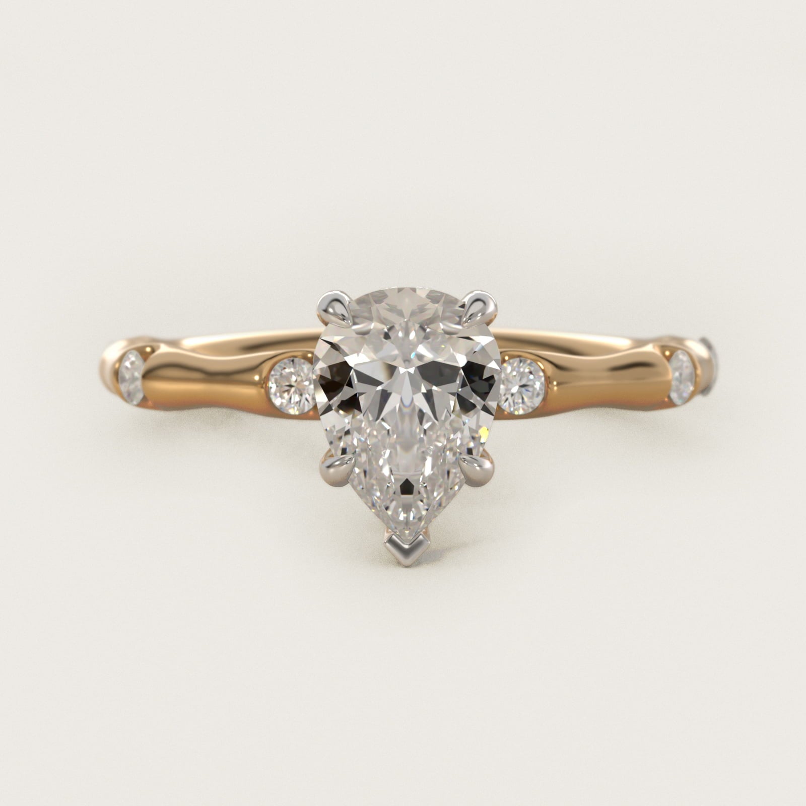 Bamboo Hidden Halo Side Stone Diamond Engagement Ring With Halo In 14K Yellow Gold By James Allen - Pear Center
