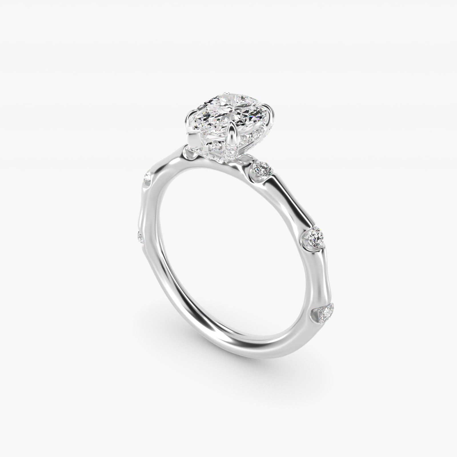Bamboo Hidden Halo Side Stone Diamond Engagement Ring With Halo In Platinum By James Allen - Pear Center