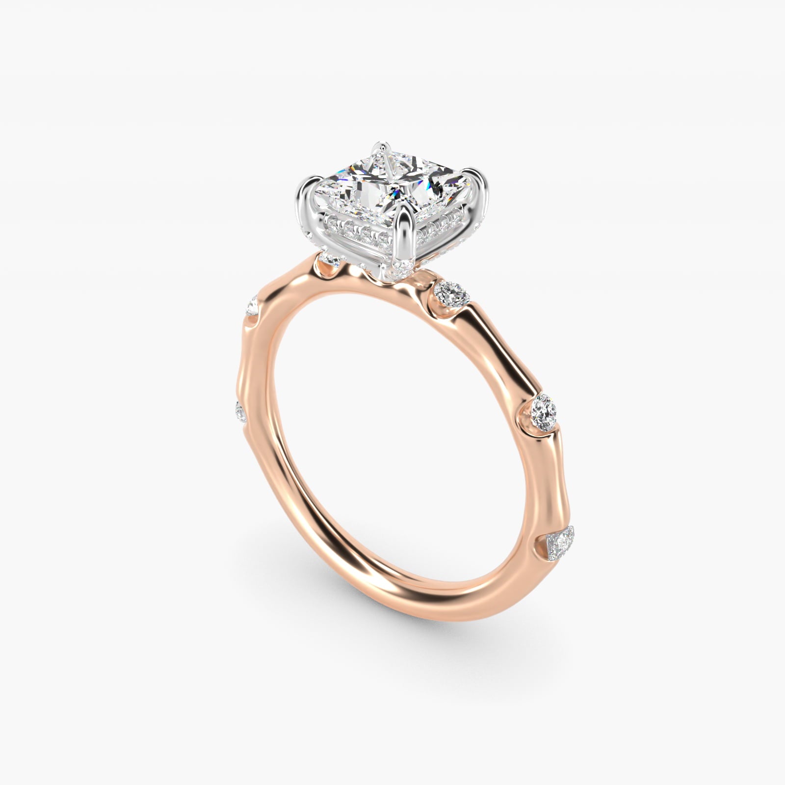 Bamboo Hidden Halo Side Stone Diamond Engagement Ring With Halo In 14K Rose Gold By James Allen - Princess Center