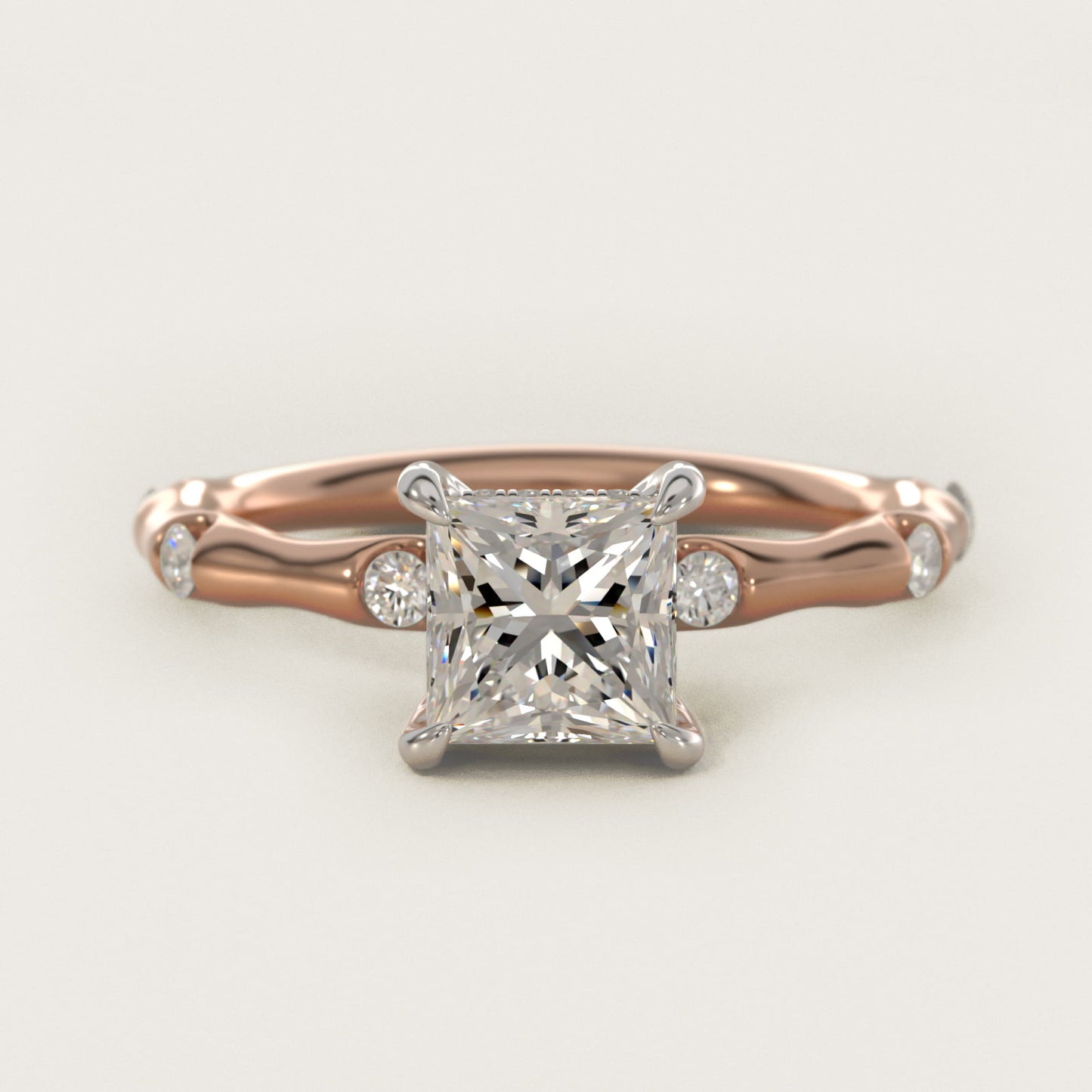 Bamboo Hidden Halo Side Stone Diamond Engagement Ring With Halo In 18k Rose Gold By James Allen - Princess Center
