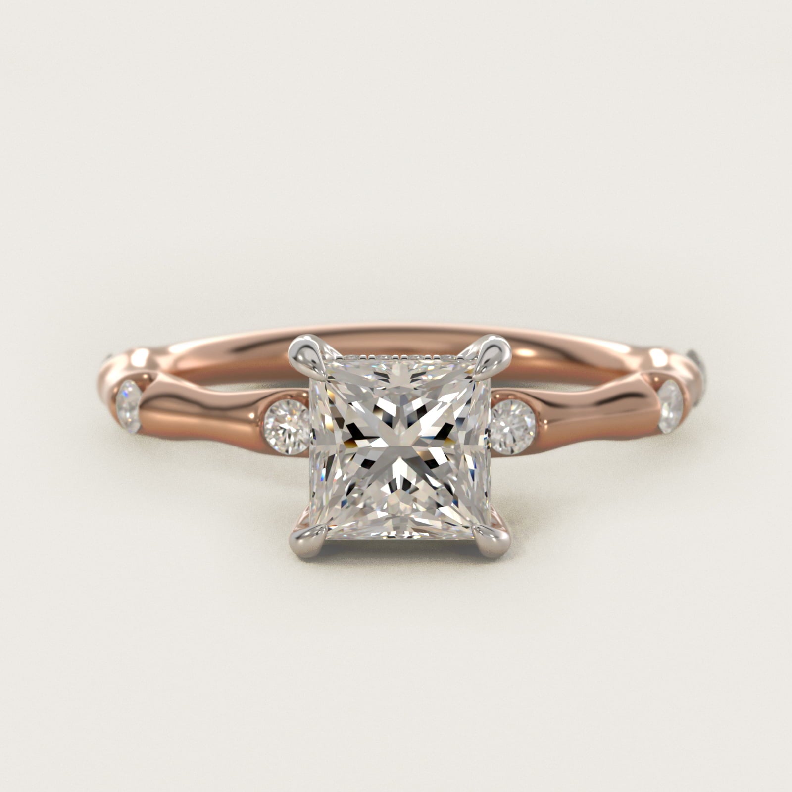 Bamboo Hidden Halo Side Stone Diamond Engagement Ring With Halo In 18k Rose Gold By James Allen - Princess Center