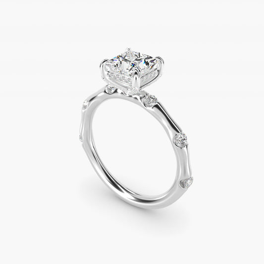 Bamboo Hidden Halo Side Stone Diamond Engagement Ring With Halo In 18k White Gold By James Allen - Princess Center