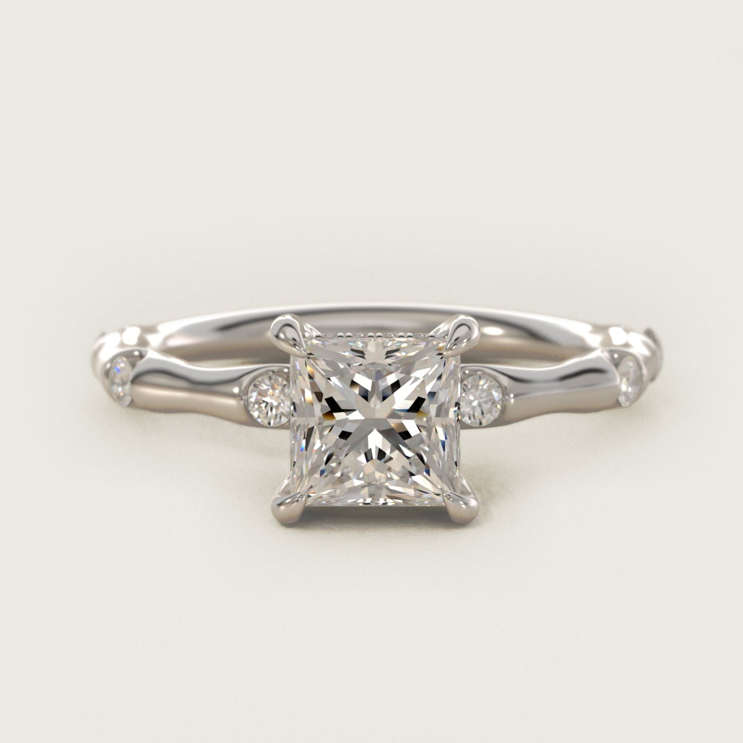 Bamboo Hidden Halo Side Stone Diamond Engagement Ring With Halo In 14K White Gold By James Allen - Princess Center