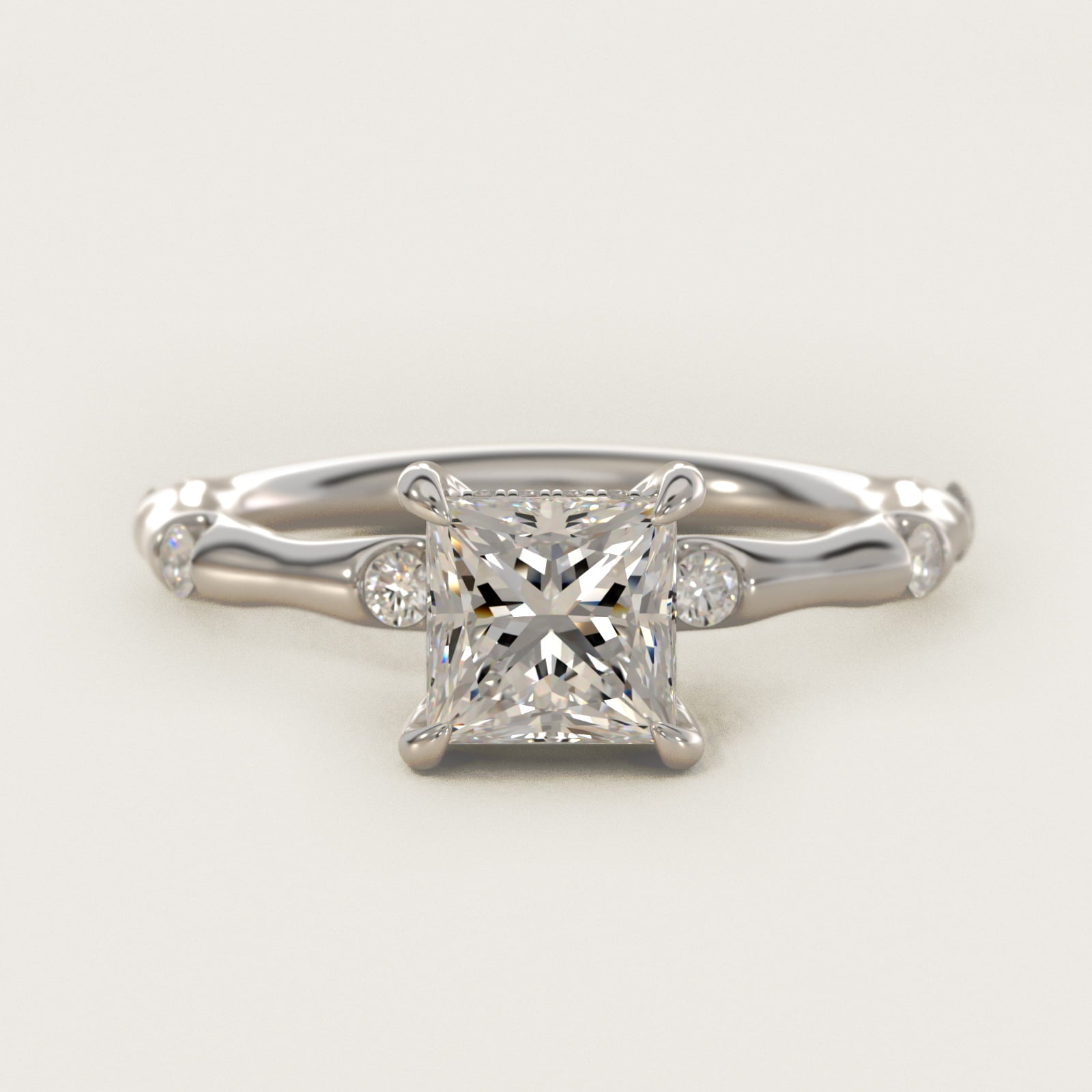 Bamboo Hidden Halo Side Stone Diamond Engagement Ring With Halo In 14K White Gold By James Allen - Princess Center