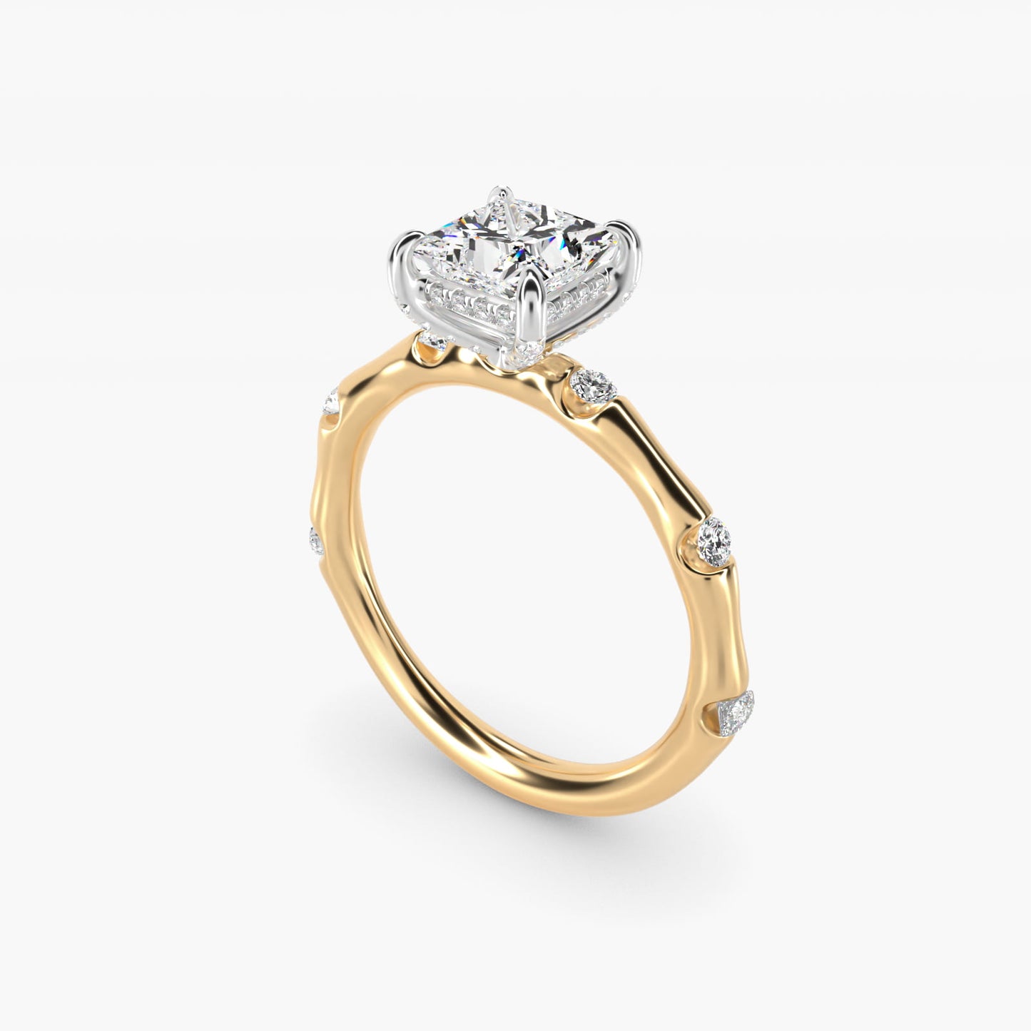 Bamboo Hidden Halo Side Stone Diamond Engagement Ring With Halo In 18k Yellow Gold By James Allen - Princess Center
