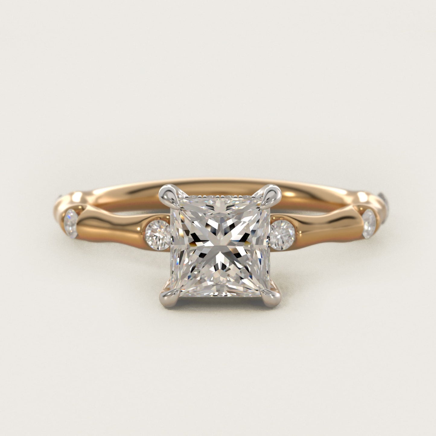 Bamboo Hidden Halo Side Stone Diamond Engagement Ring With Halo In 14K Yellow Gold By James Allen - Princess Center