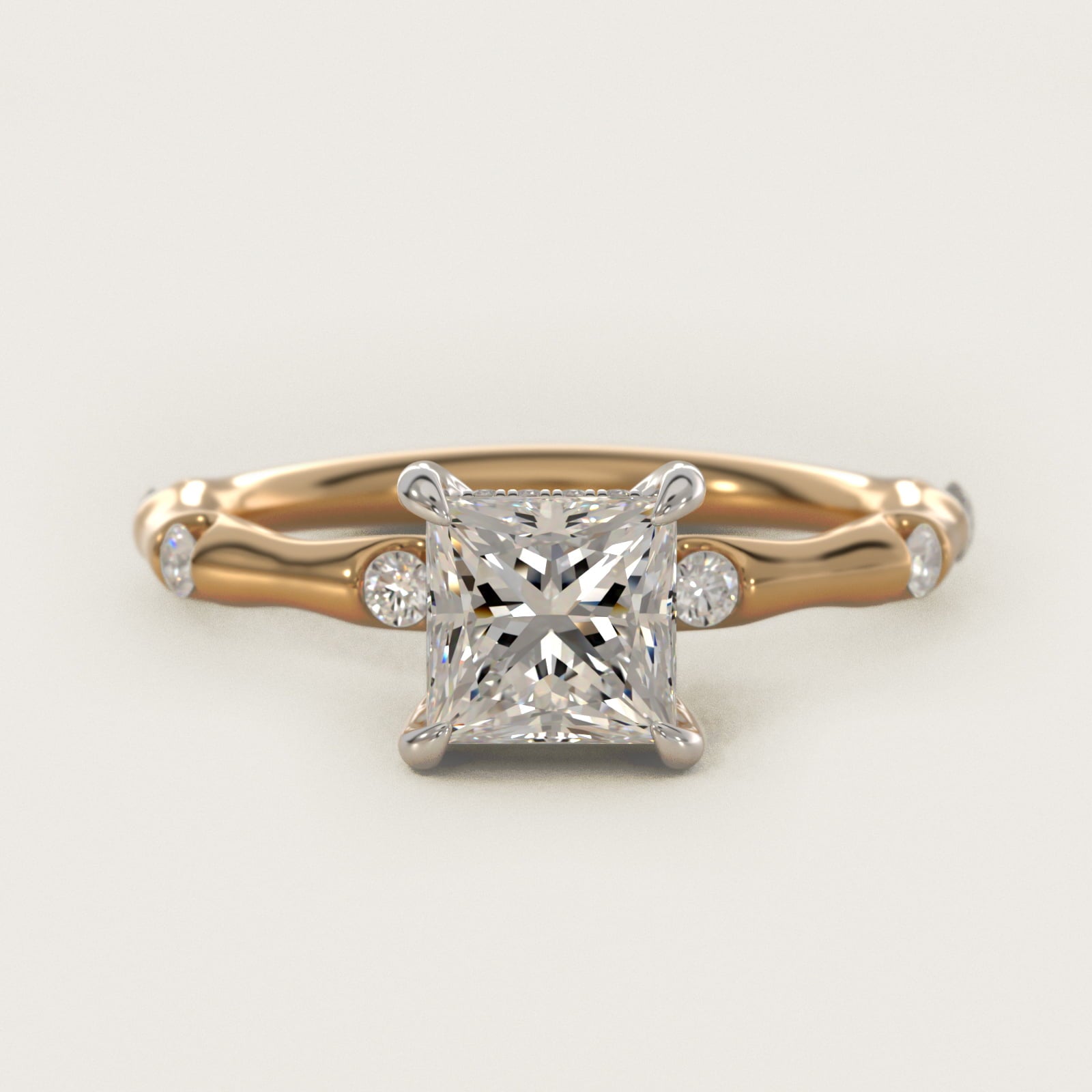 Bamboo Hidden Halo Side Stone Diamond Engagement Ring With Halo In 14K Yellow Gold By James Allen - Princess Center