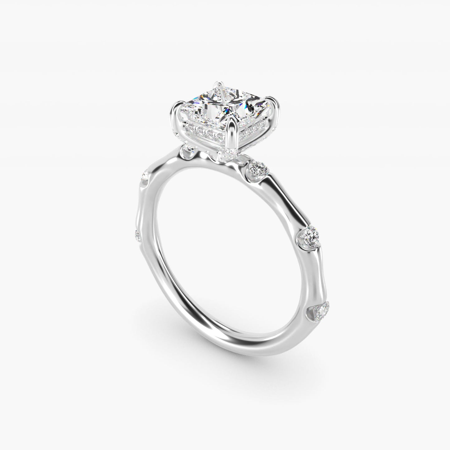Bamboo Hidden Halo Side Stone Diamond Engagement Ring With Halo In Platinum By James Allen - Princess Center