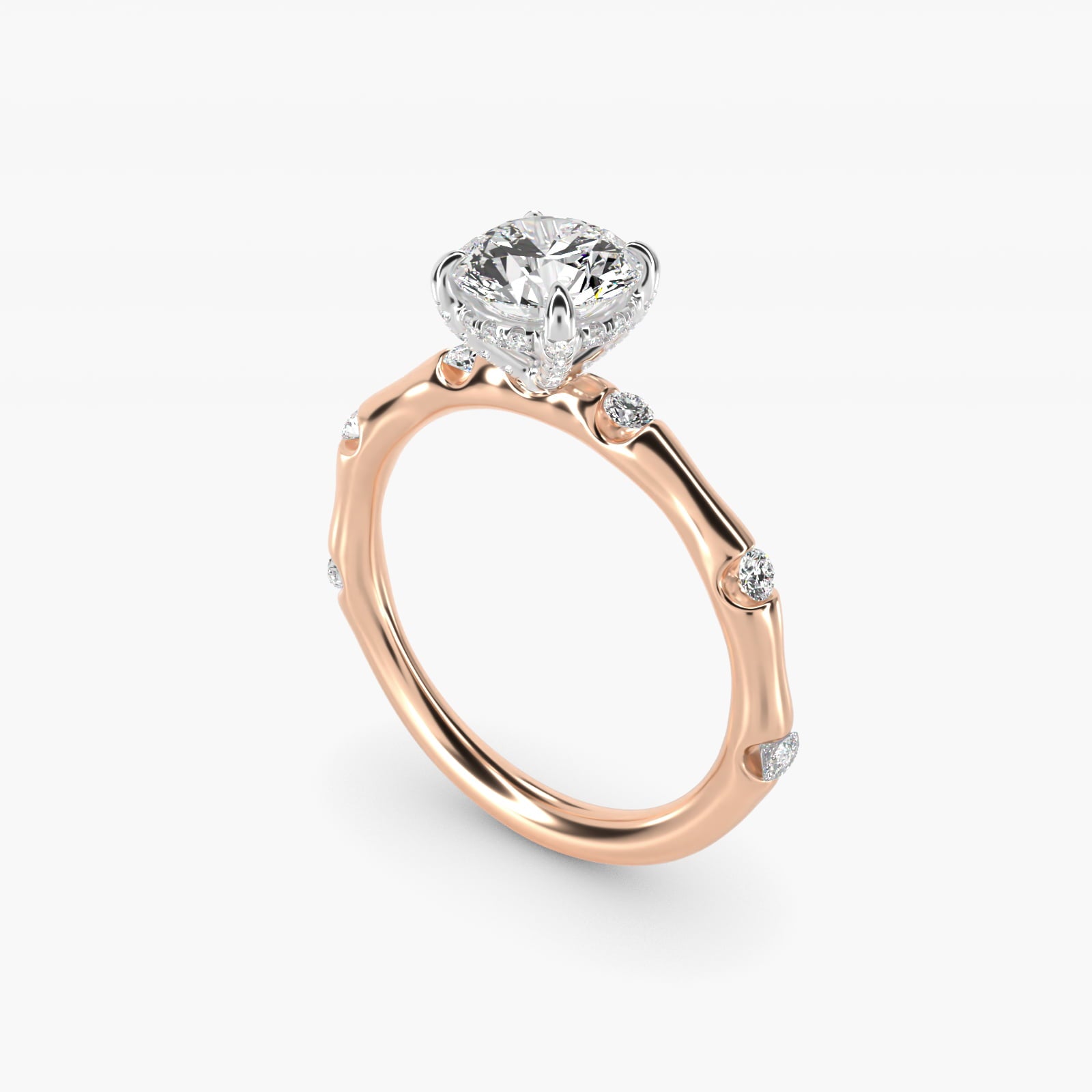 Bamboo Hidden Halo Side Stone Diamond Engagement Ring With Halo In 14K Rose Gold By James Allen - Round Center