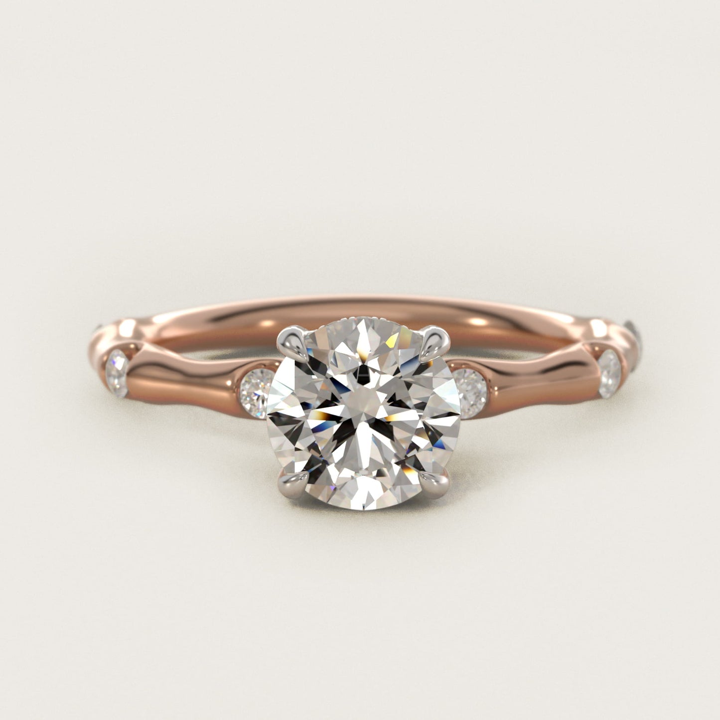 Bamboo Hidden Halo Side Stone Diamond Engagement Ring With Halo In 14K Rose Gold By James Allen - Round Center