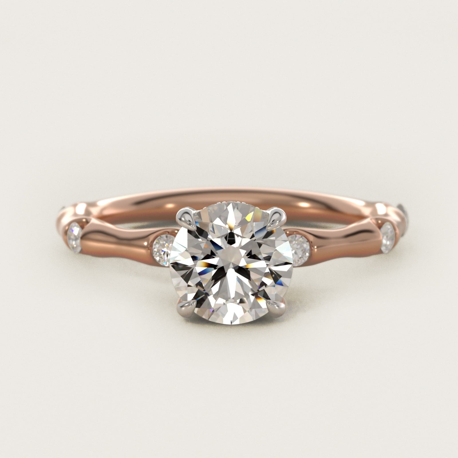 Bamboo Hidden Halo Side Stone Diamond Engagement Ring With Halo In 14K Rose Gold By James Allen - Round Center