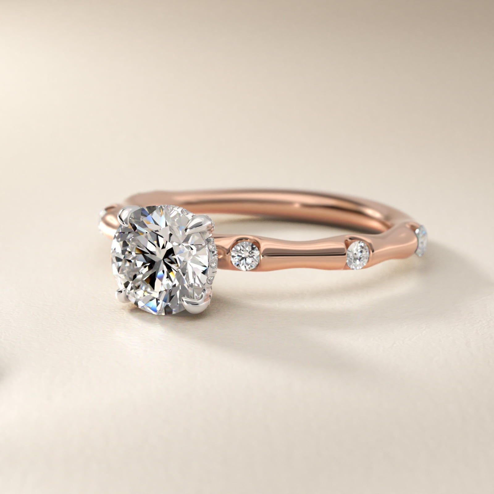 Bamboo Hidden Halo Side Stone Diamond Engagement Ring With Halo In 14K Rose Gold By James Allen - Round Center