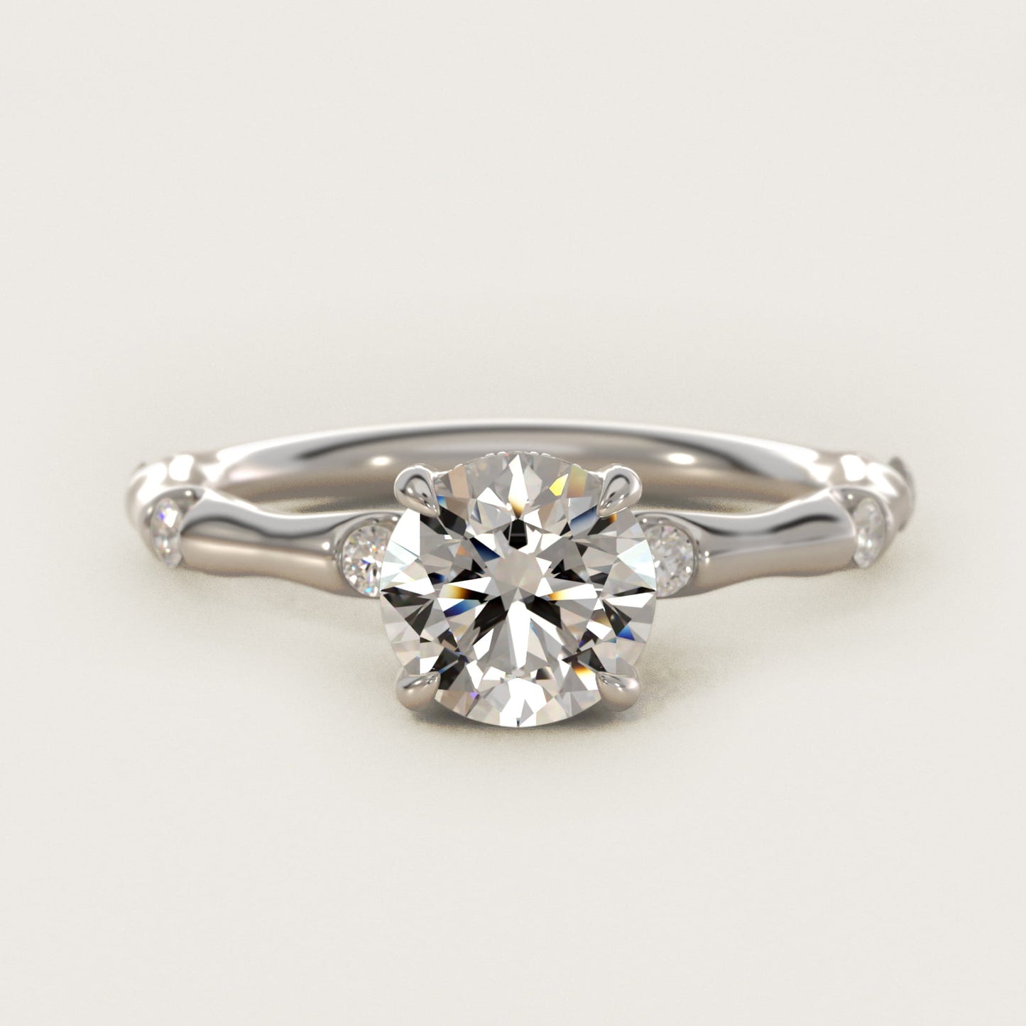 Bamboo Hidden Halo Side Stone Diamond Engagement Ring With Halo In 14K White Gold By James Allen - Round Center